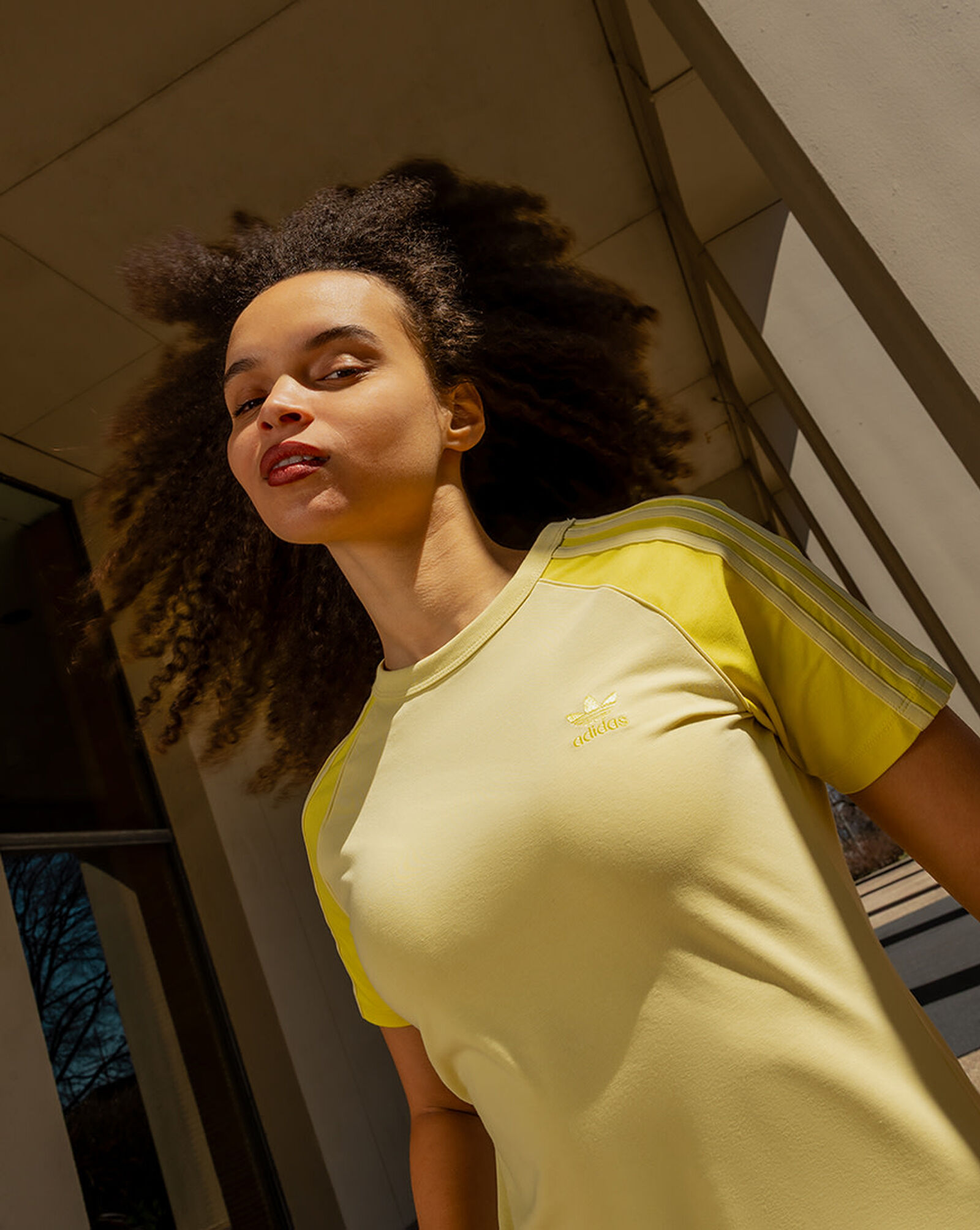 3-Stripes Raglan Short Sleeve Dress Powder Yellow