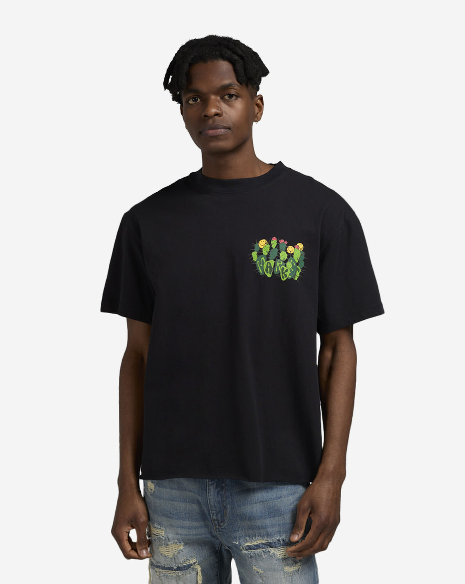 Smiley Cactus Cropped T-Shirt Black
