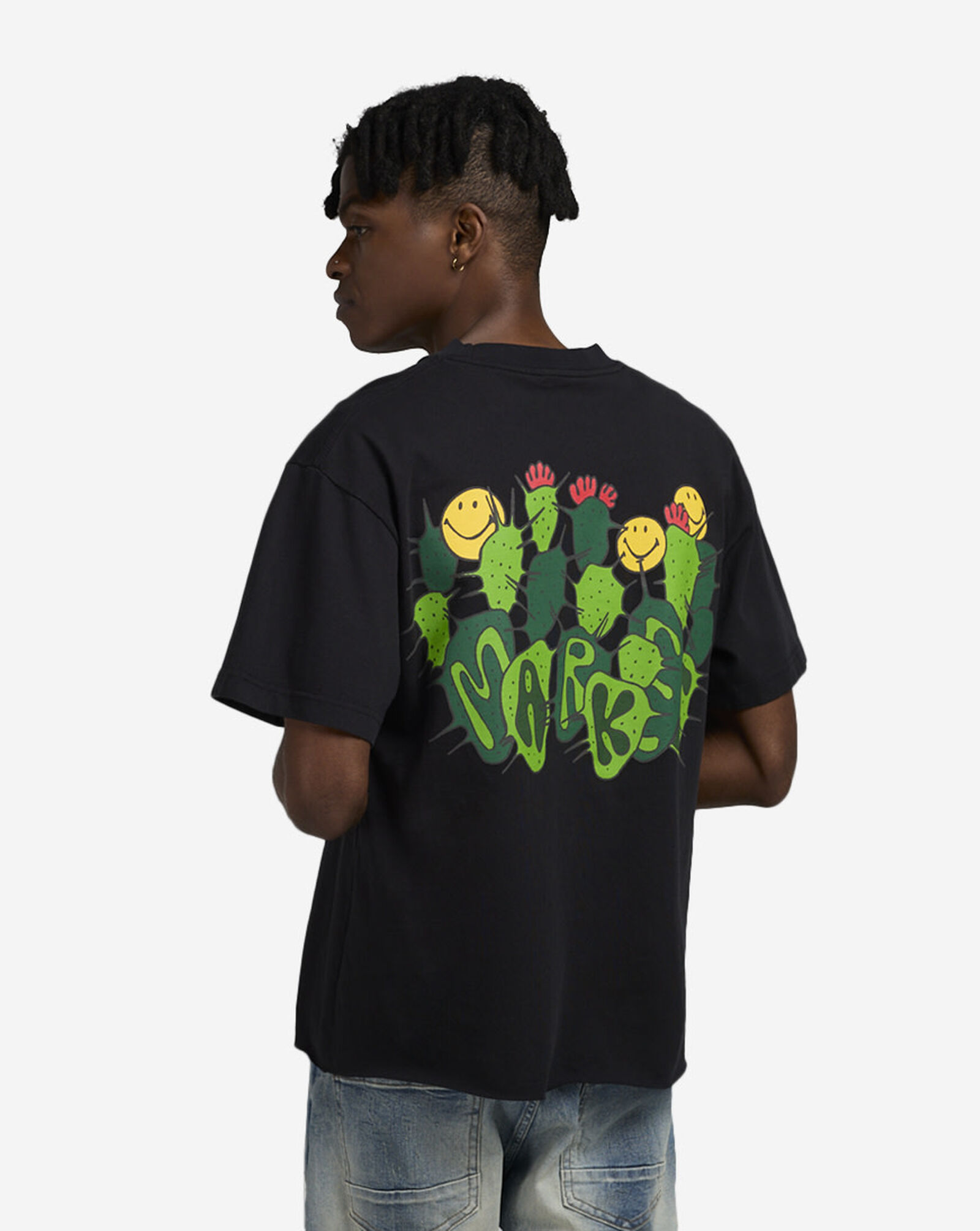 Smiley Cactus Cropped T-Shirt Black