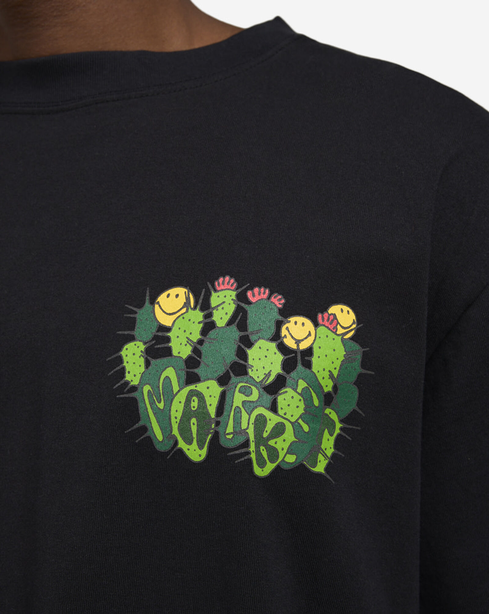 Smiley Cactus Cropped T-Shirt Black