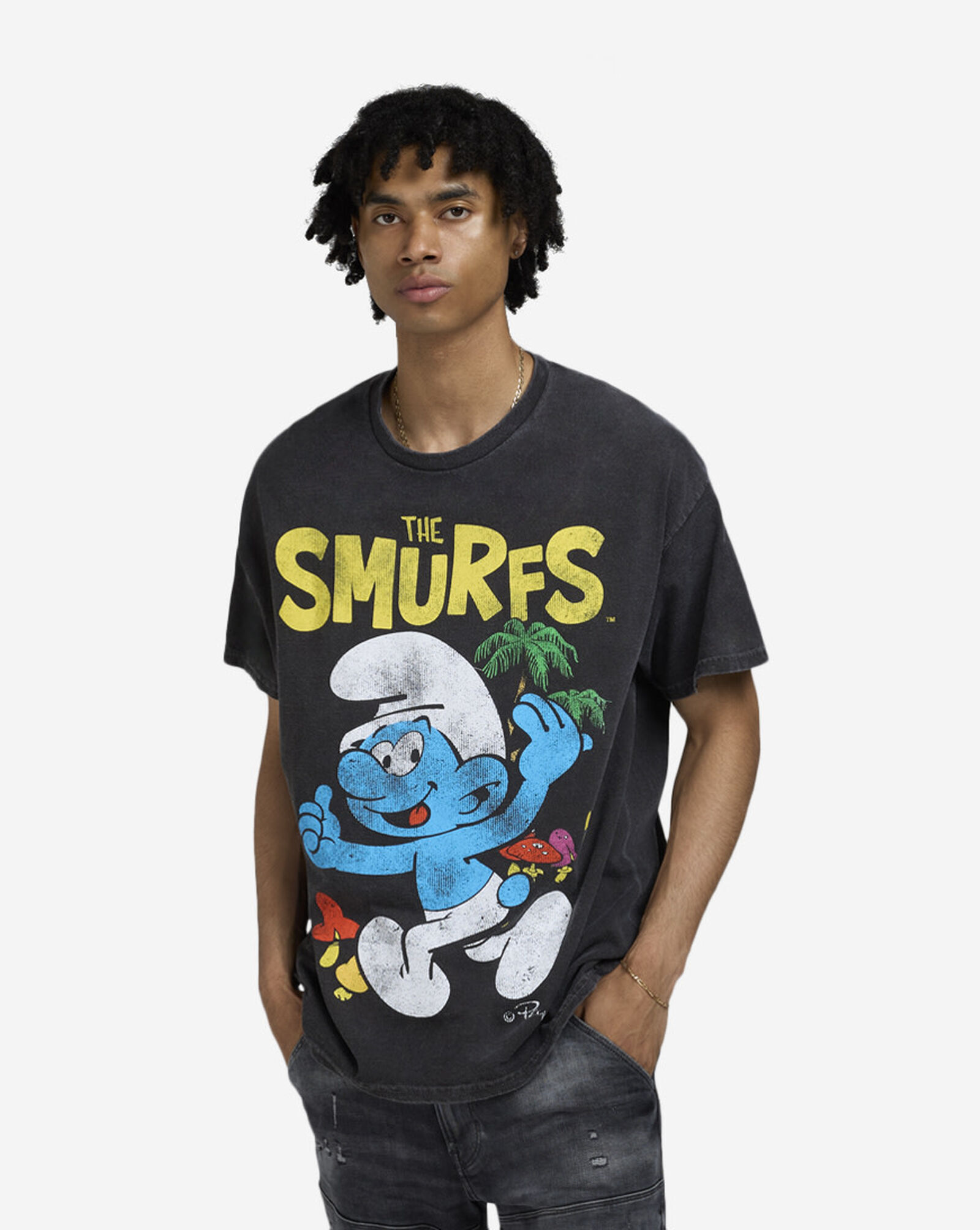Happy Smurf Tee Black Washed