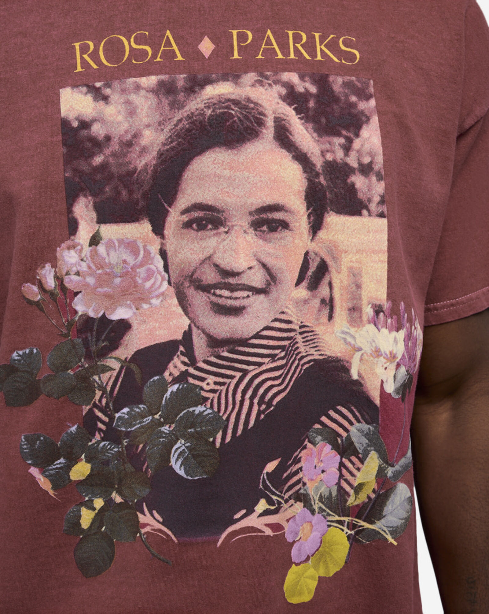 Rosa Parks Flowers Tee Maroon Washed