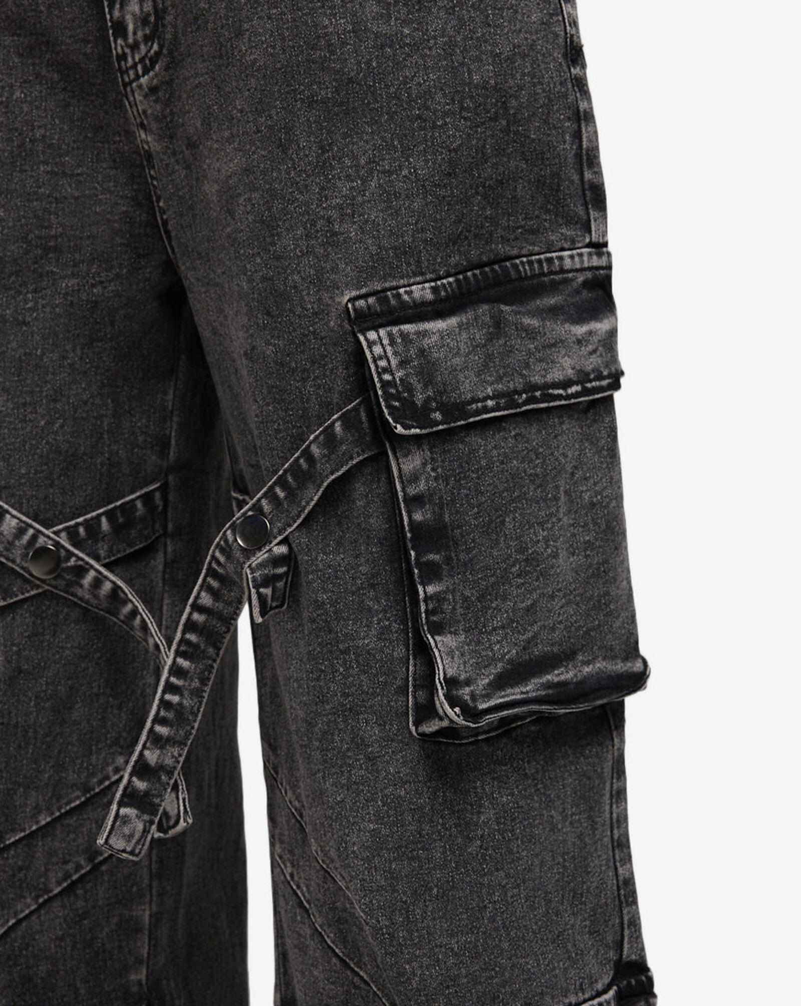 4Pkt Criss Cross Straps Cargo Denim Acid Black