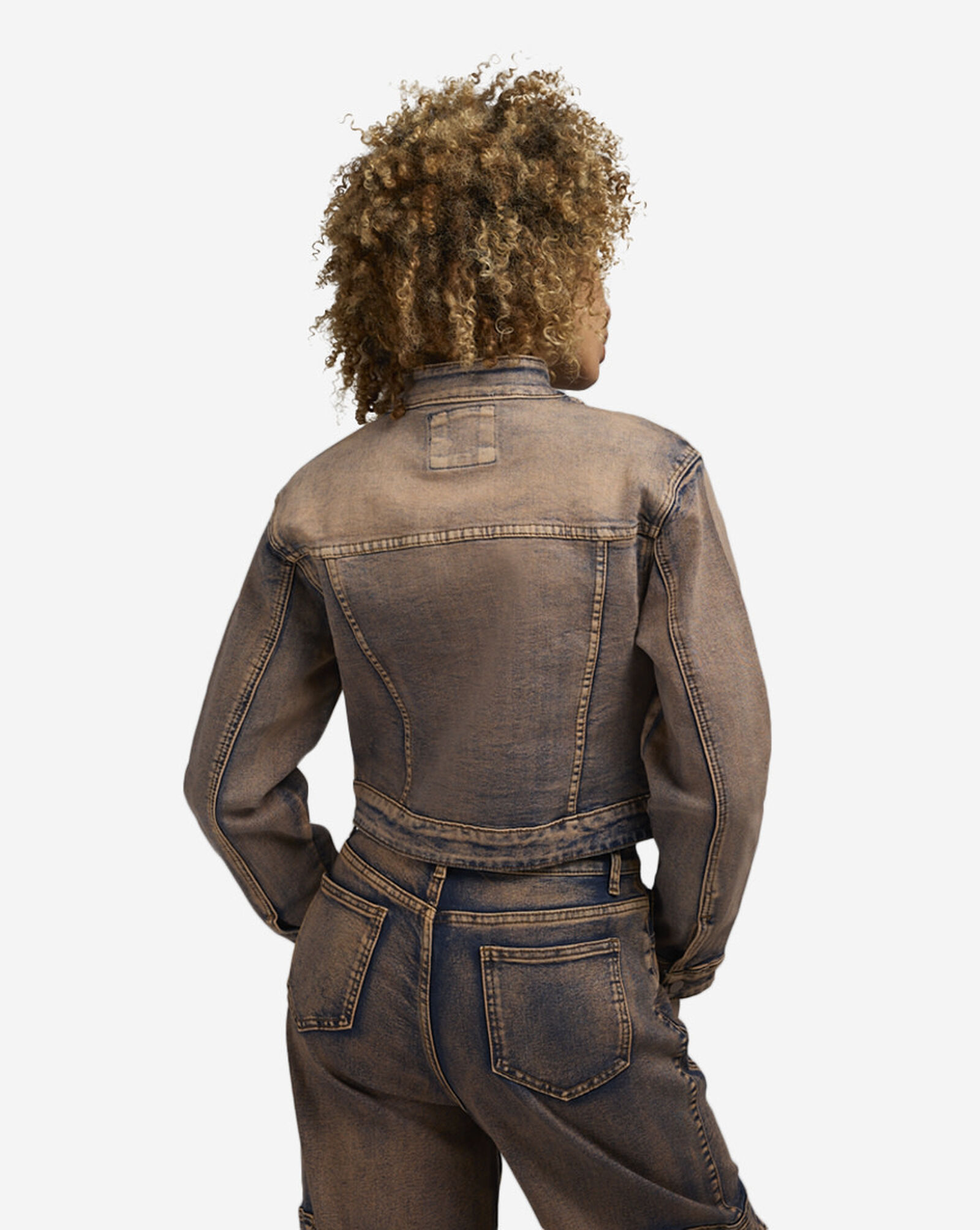 Colored Washed Moto Denim Jacket Copper