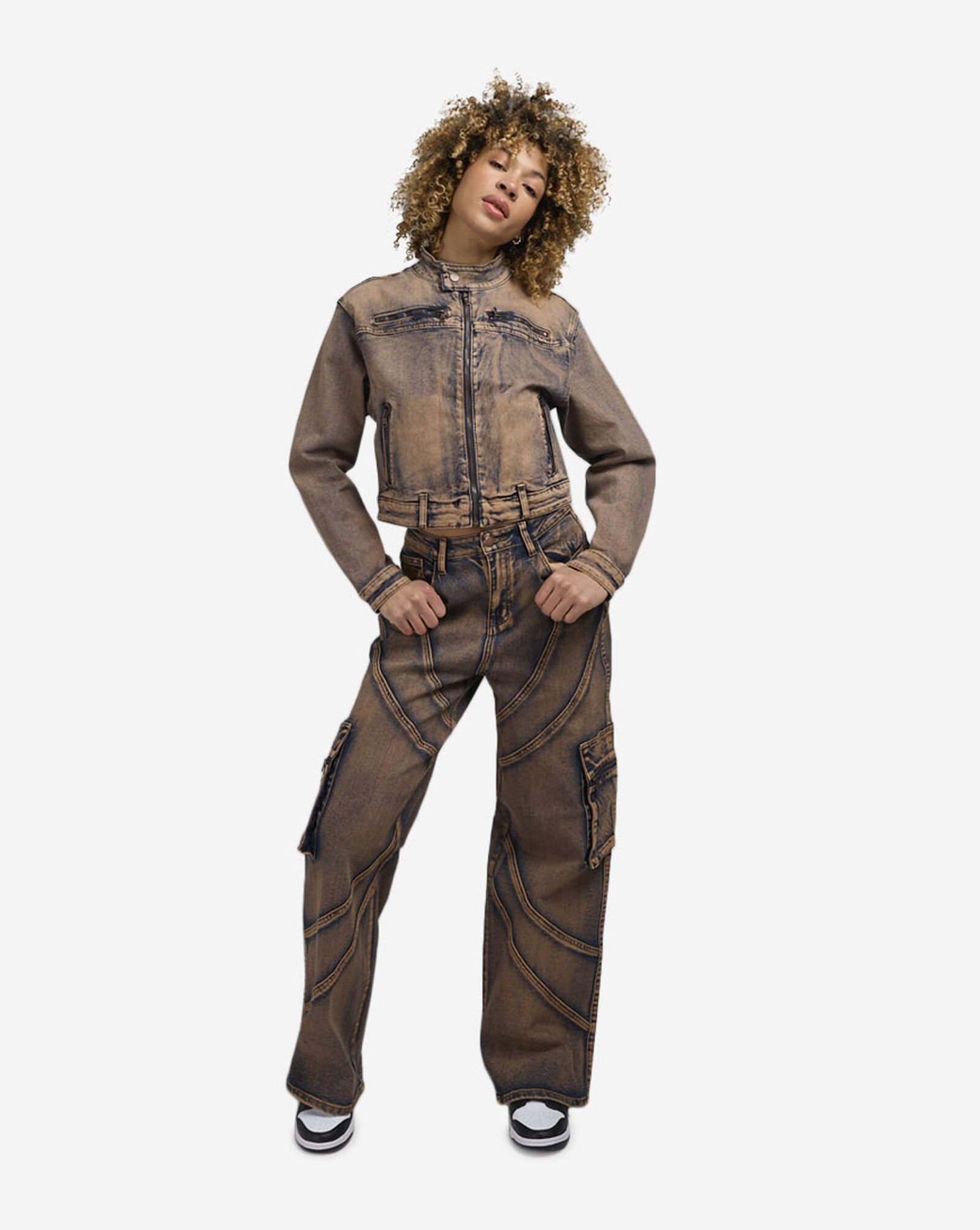 Colored Washed Moto Denim Jacket Copper 4 Colored Washed Moto Denim Jacket Copper