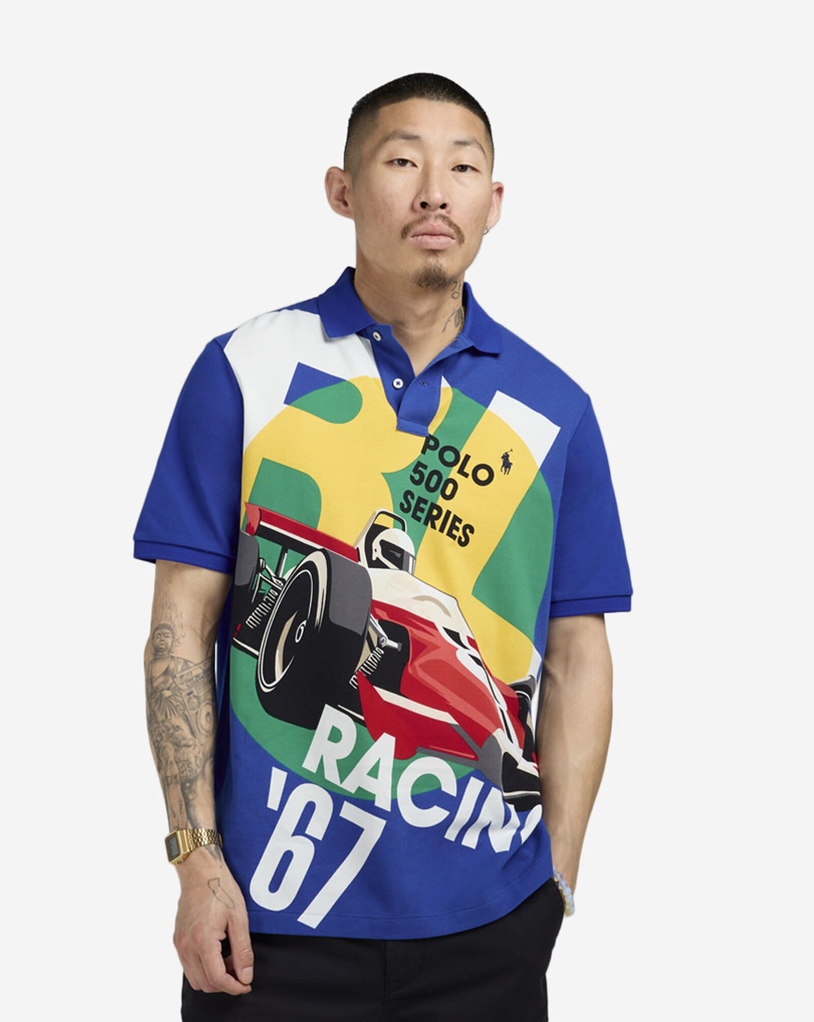 Oversized Racing Polo Classic Fit Mesh Graphic Polo Shirt Racing Poster Print - SNIPES