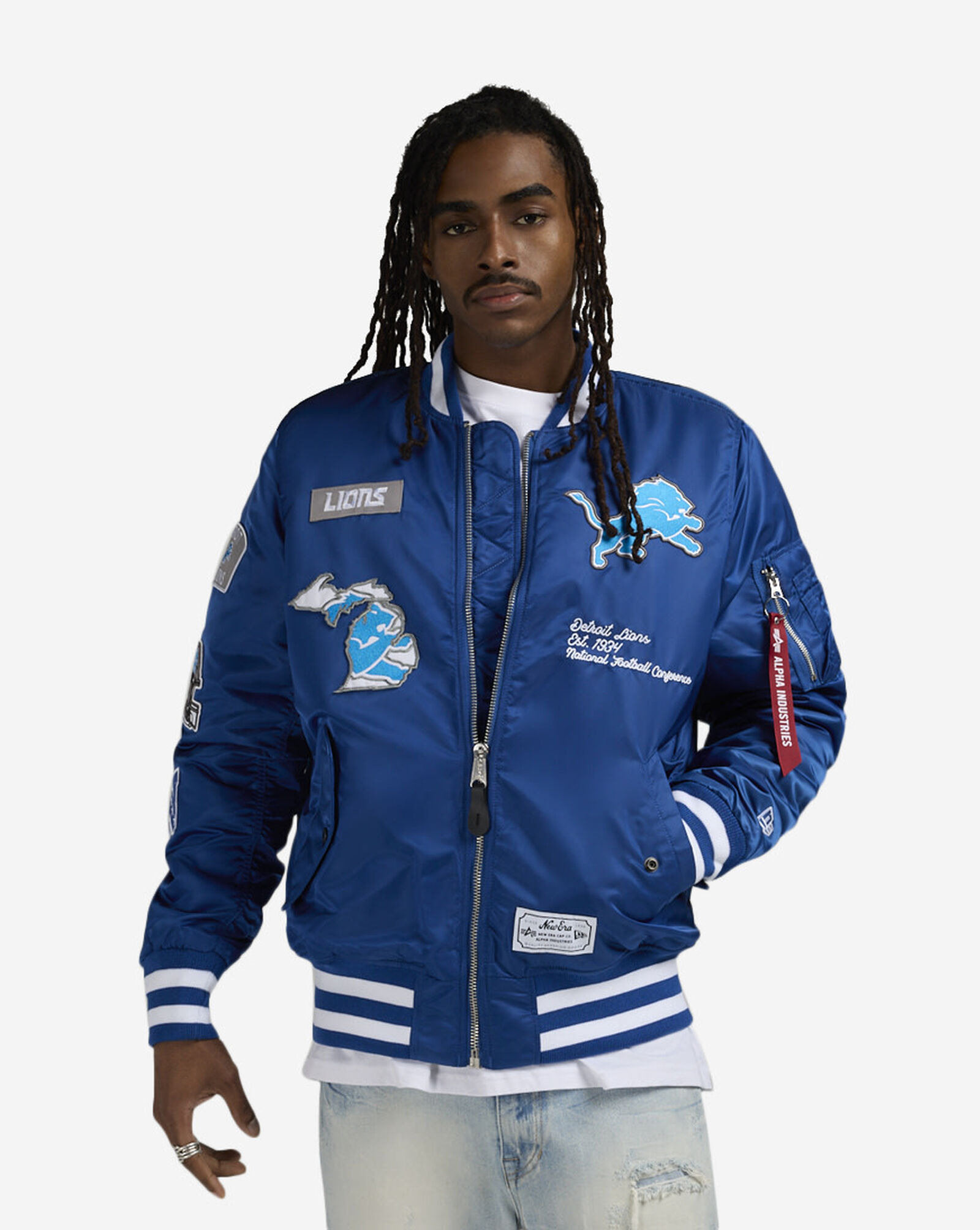 Alpha Industries Detroit Lions Bomber Jacket Blue | White