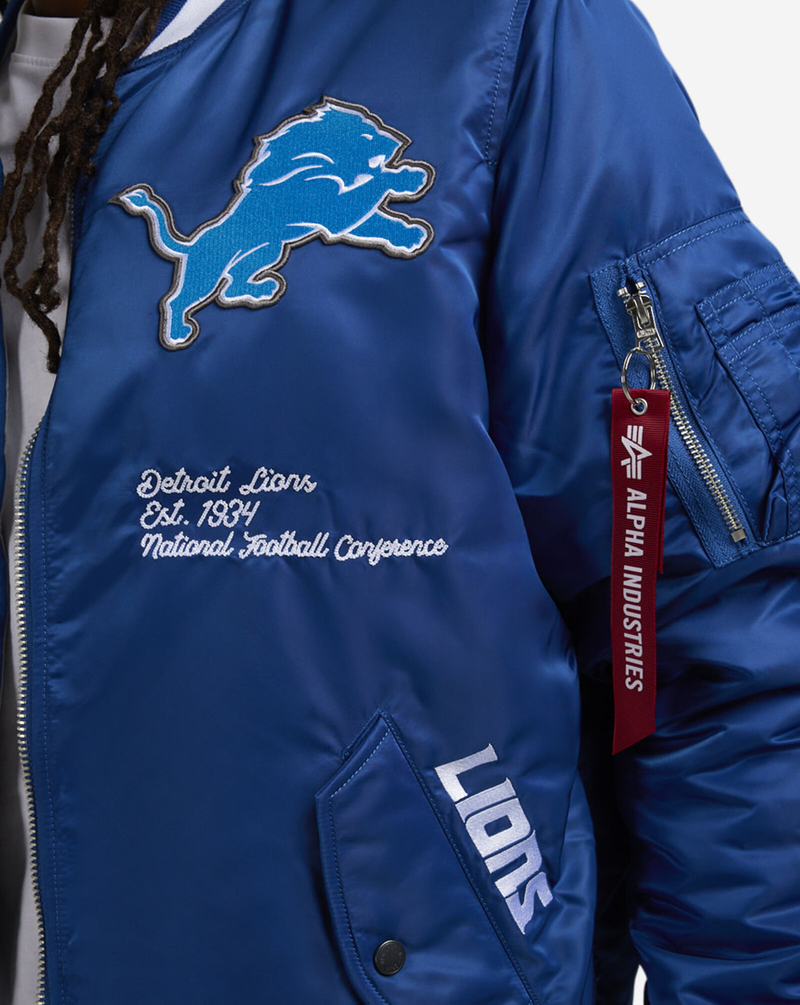 Alpha Industries Detroit Lions Bomber Jacket Blue | White