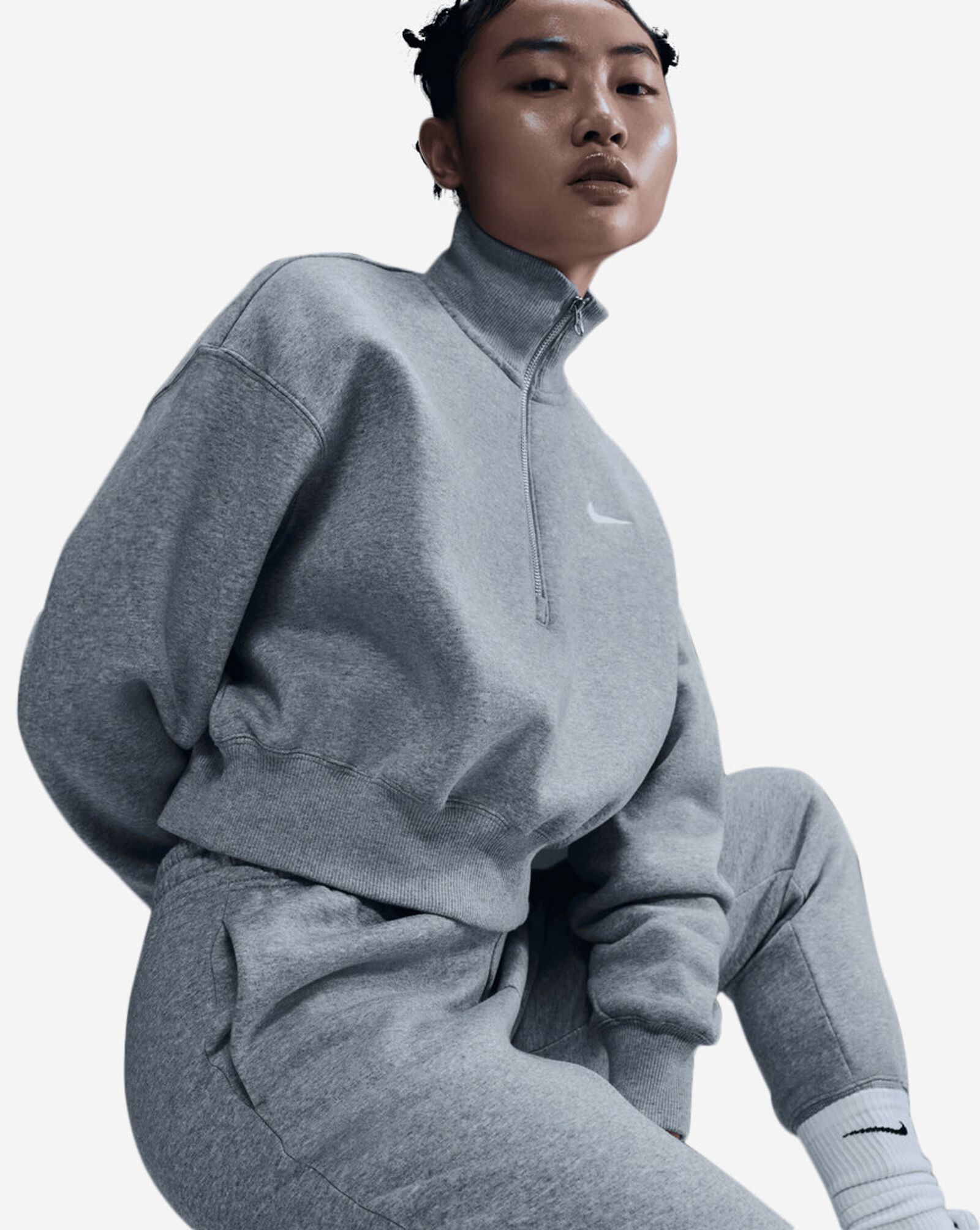 NSW Fleece Cropped Quarter Zip Dark Grey Heather | Sail