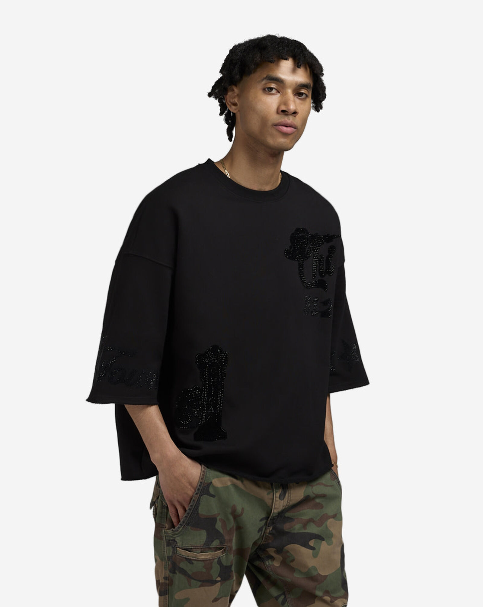 Chicago Rhinestone Crop Sweatshirt Black