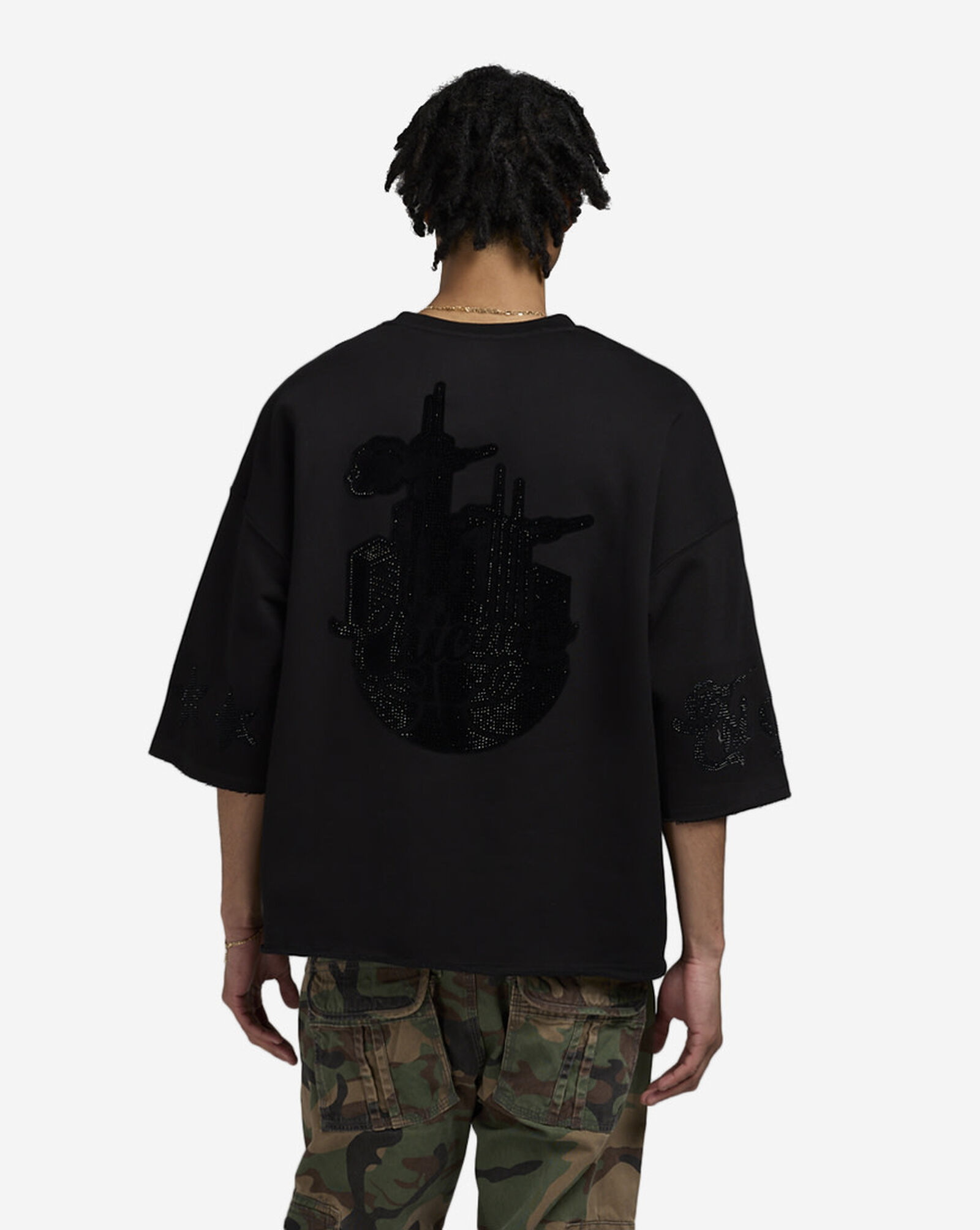 Chicago Rhinestone Crop Sweatshirt Black