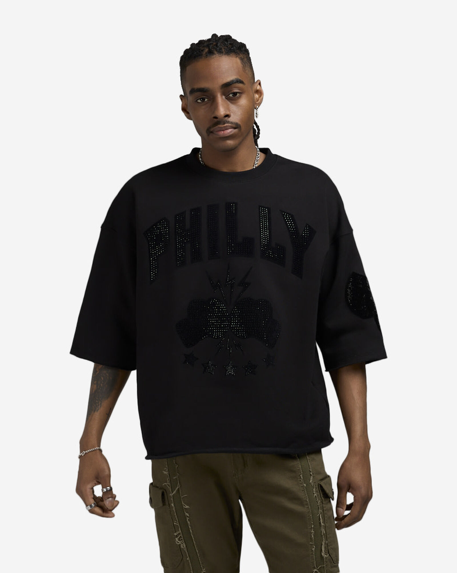 Philadelphia Rhinestone Crop Sweatshirt Black