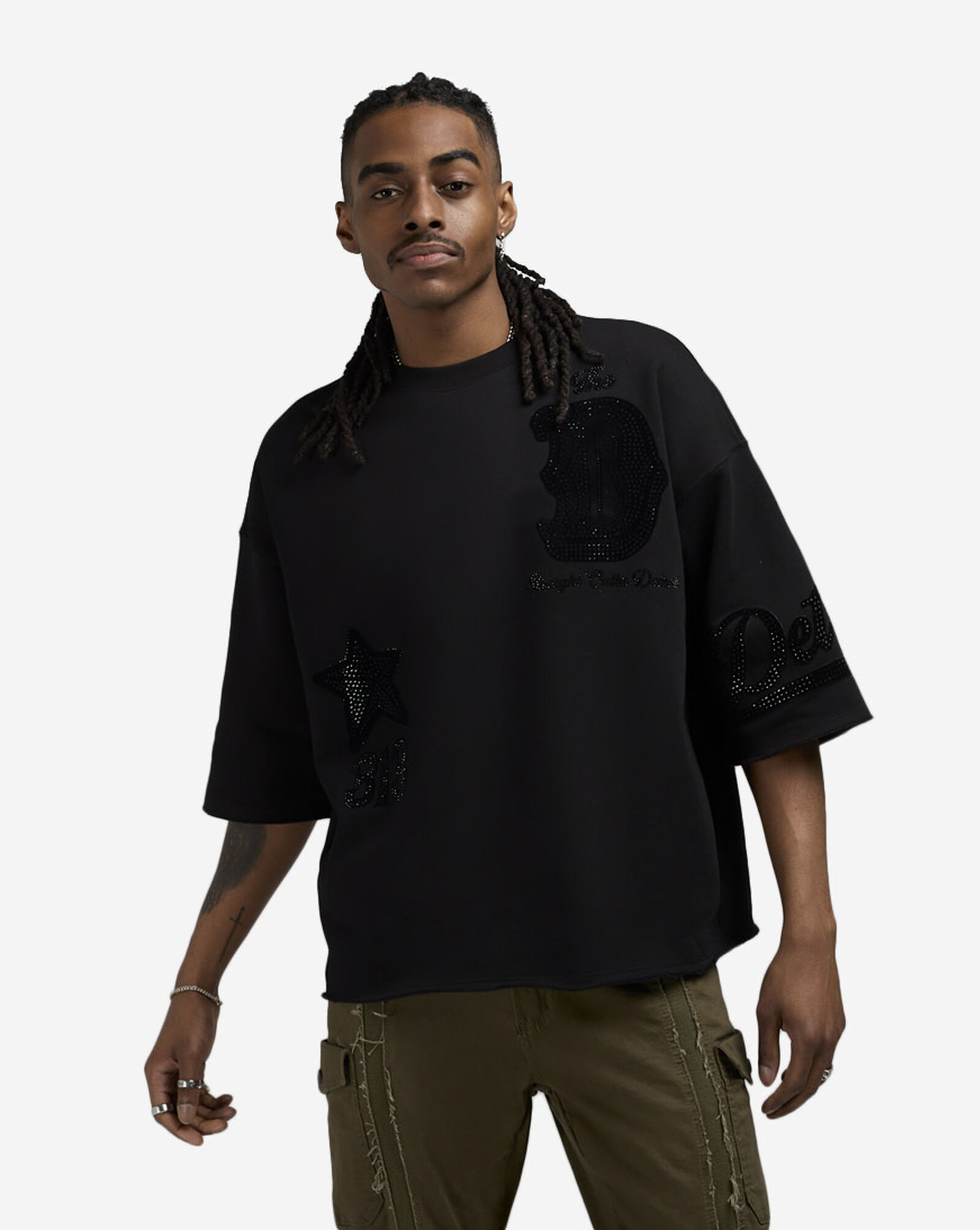 Detroit Rhinestone Crop Sweatshirt Black