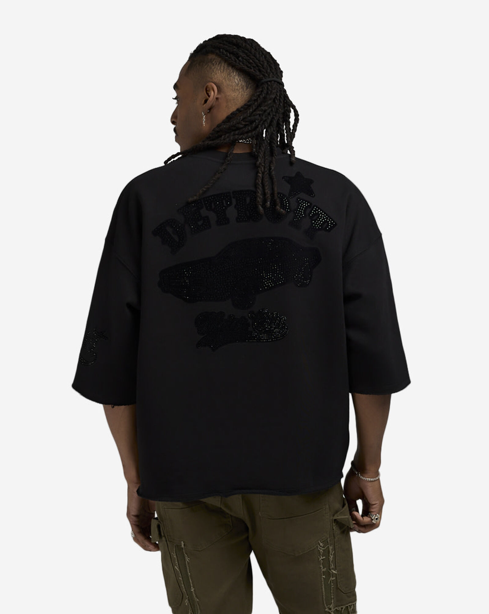 Detroit Rhinestone Crop Sweatshirt Black