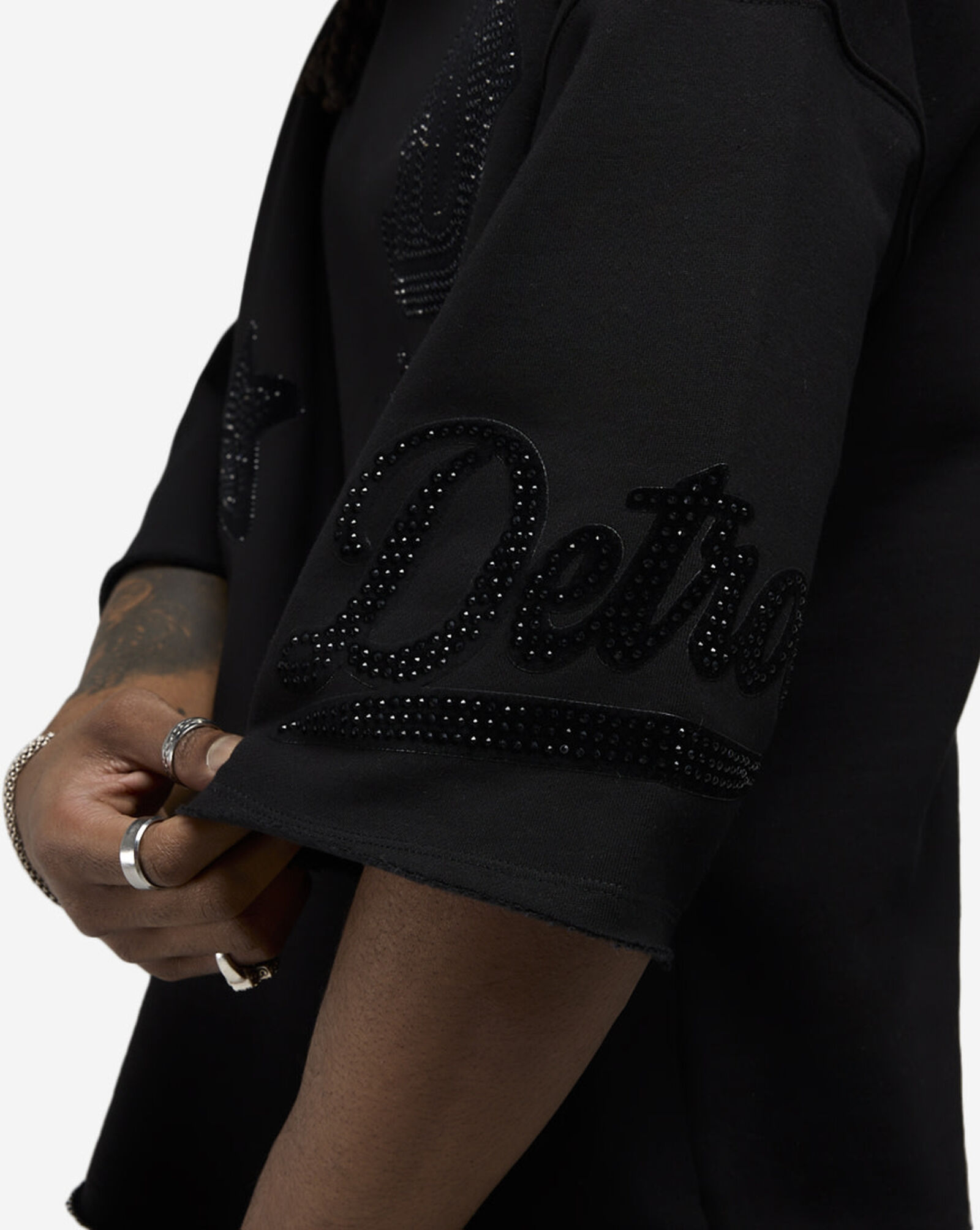 Detroit Rhinestone Crop Sweatshirt Black