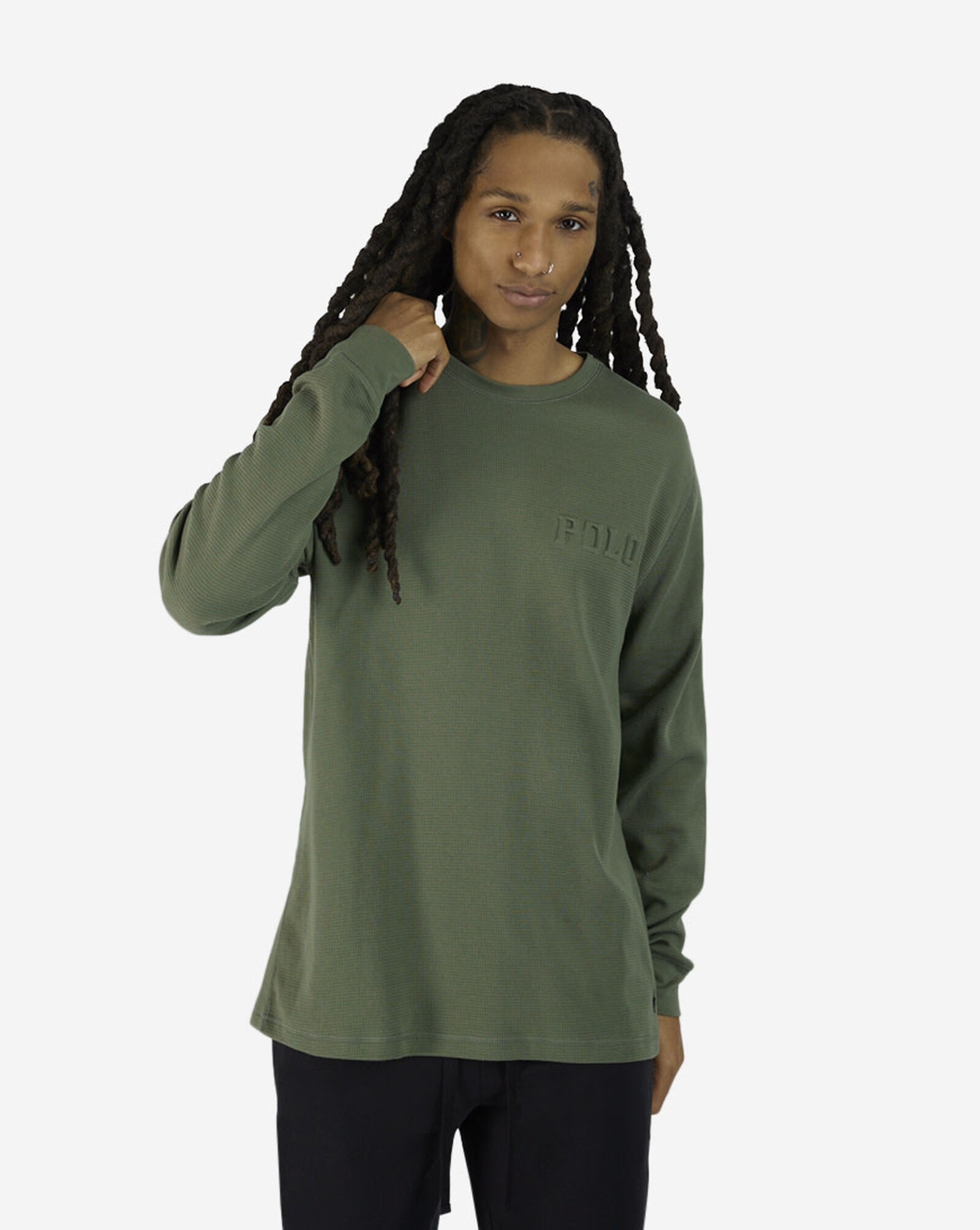 Long-Sleeve Waffle Thermal Crew Mountain Green