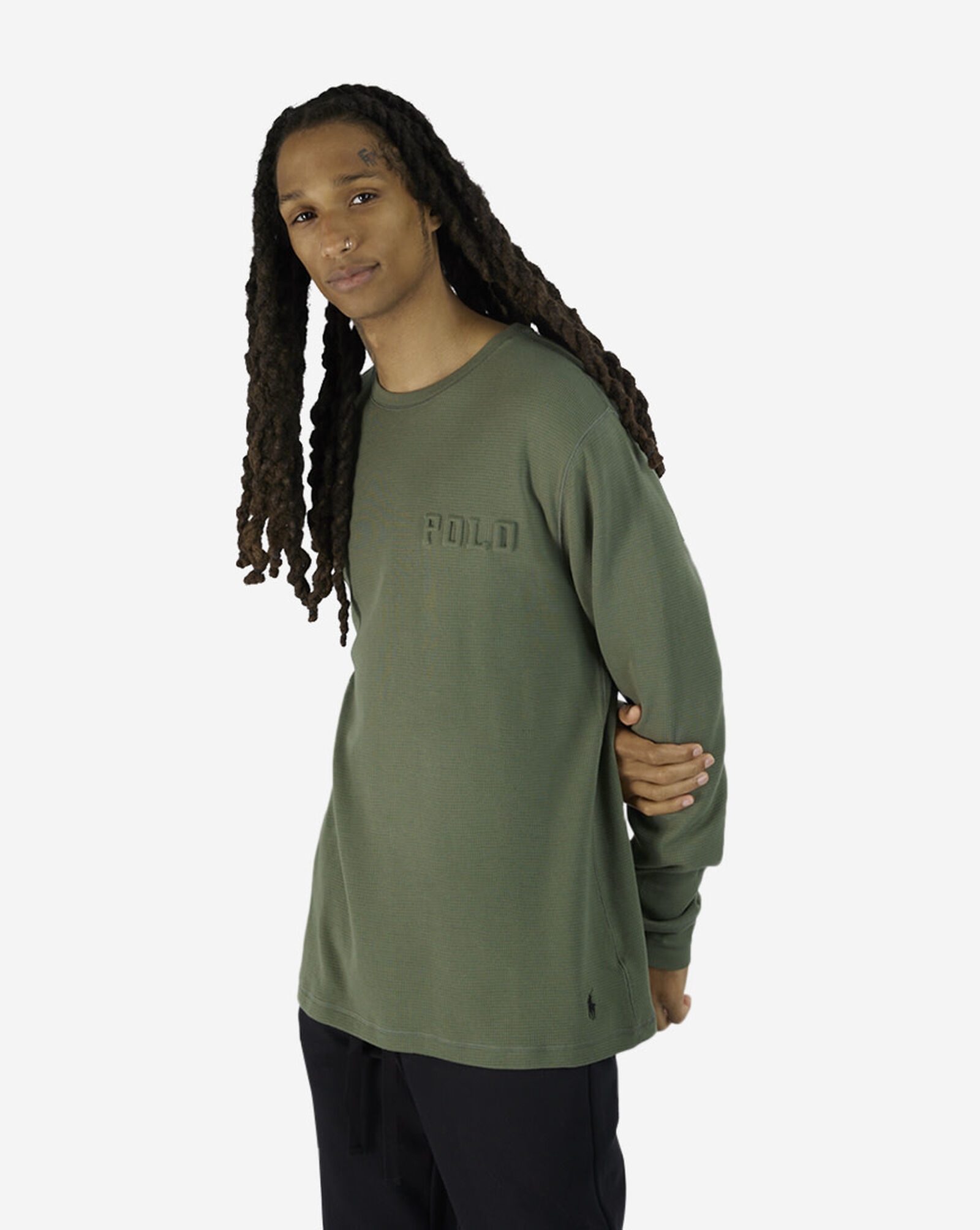 Long-Sleeve Waffle Thermal Crew Mountain Green