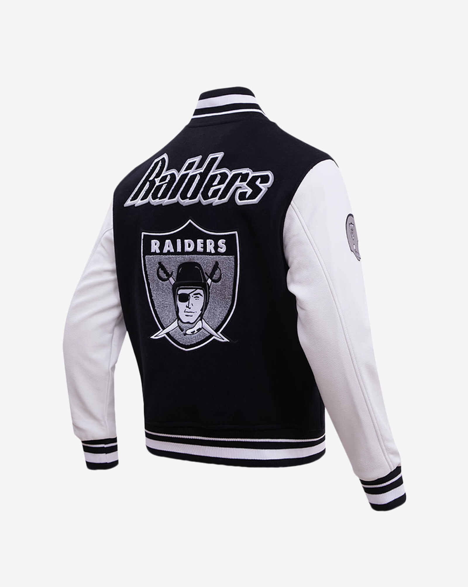 Las Vegas Raiders Retro Classic Rib Wool Varsity Jacket Black | White 3 Las Vegas Raiders Retro Classic Rib Wool Varsity Jacket Black | White