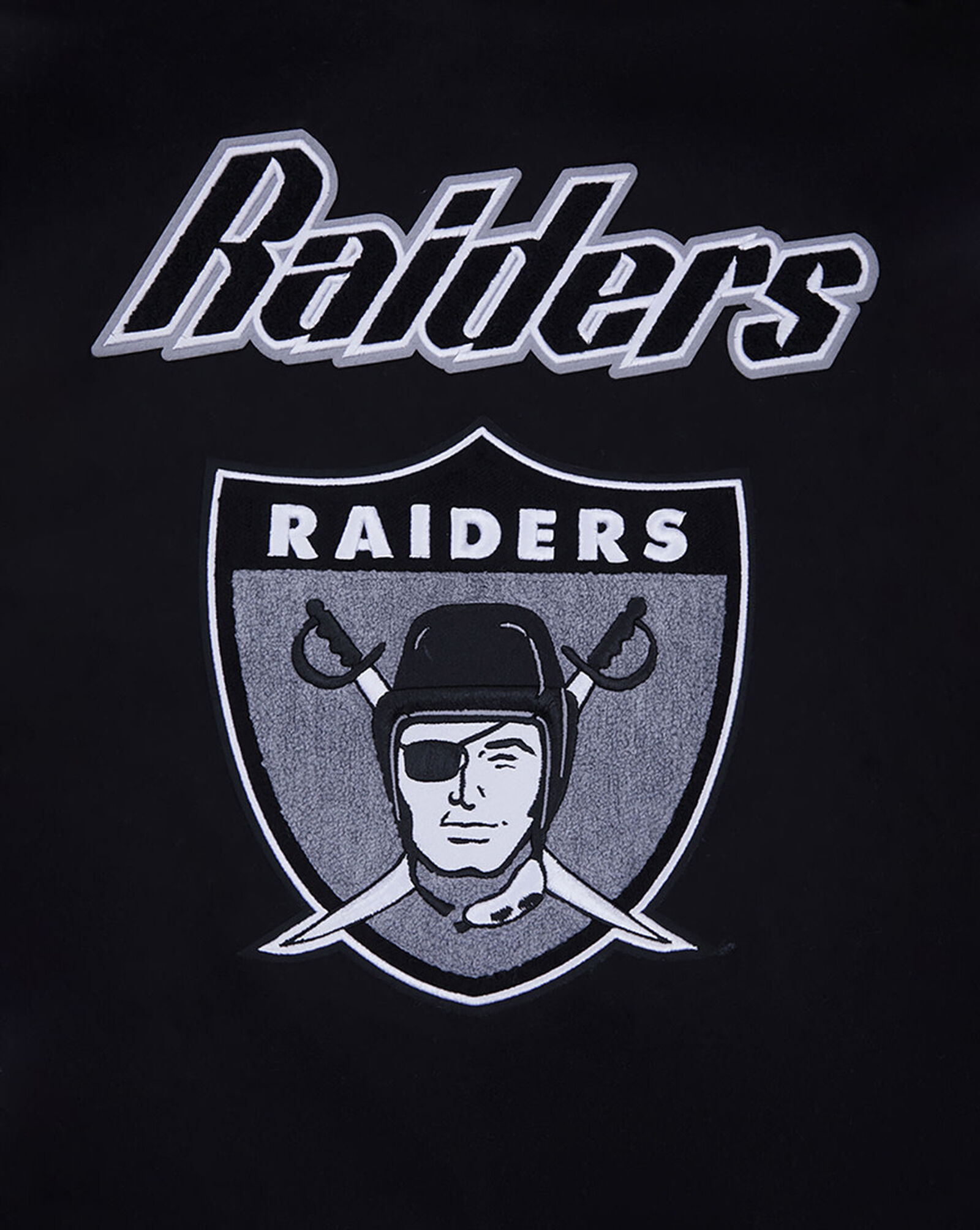 Las Vegas Raiders Retro Classic Rib Wool Varsity Jacket Black | White 4 Las Vegas Raiders Retro Classic Rib Wool Varsity Jacket Black | White