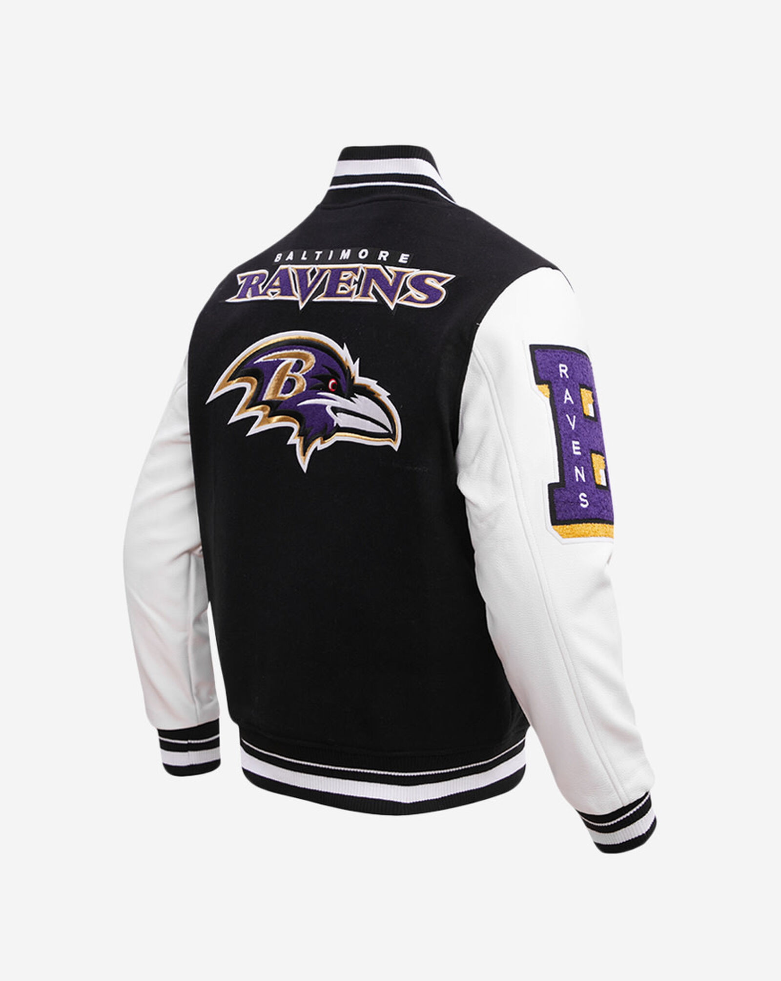 Baltimore Ravens Mash Up Rib Wool Varsity Jacket Black | White 3 Baltimore Ravens Mash Up Rib Wool Varsity Jacket Black | White