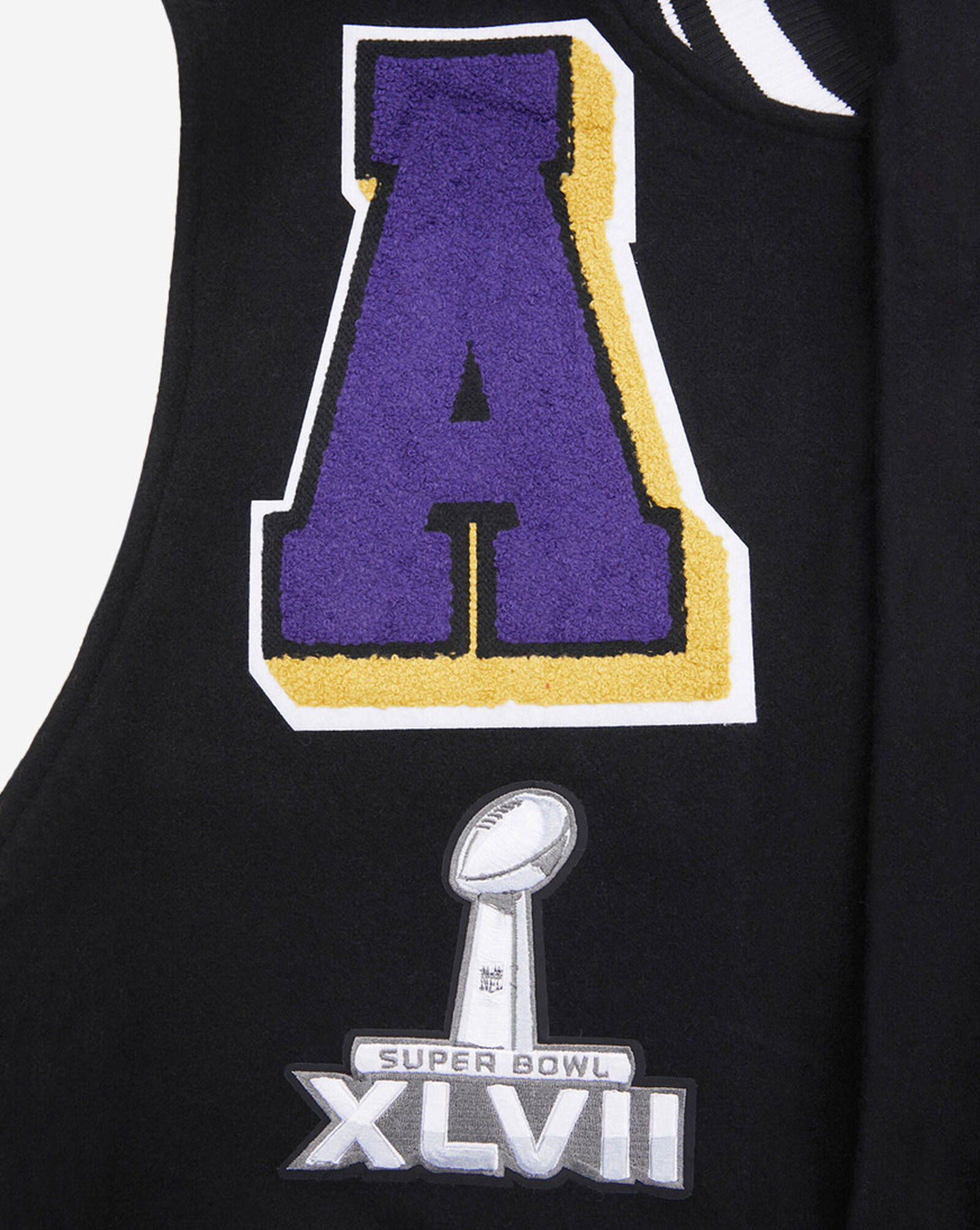 Baltimore Ravens Mash Up Rib Wool Varsity Jacket Black | White 4 Baltimore Ravens Mash Up Rib Wool Varsity Jacket Black | White