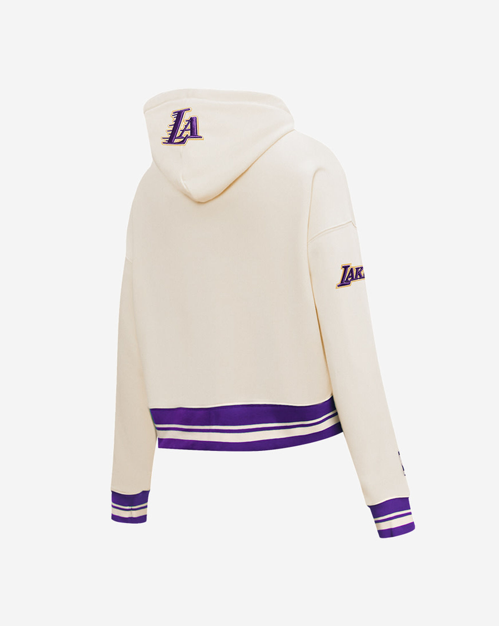 Los Angeles Lakers Retro Classic Fleece Cropped Pullover Hoodie Cream 3 Los Angeles Lakers Retro Classic Fleece Cropped Pullover Hoodie Cream