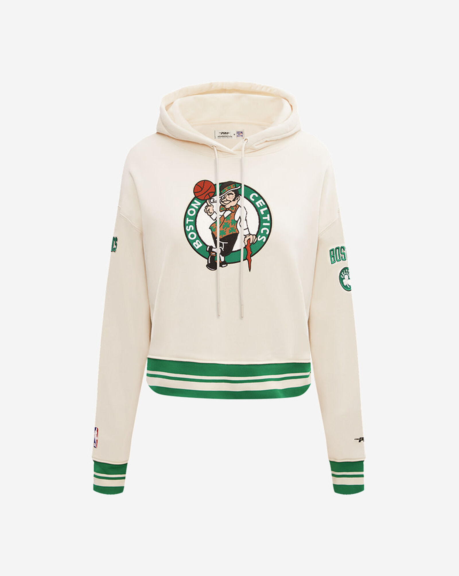 Boston Celtics Retro Classic Rib Cropped Fleece Pullover Hoodie Cream