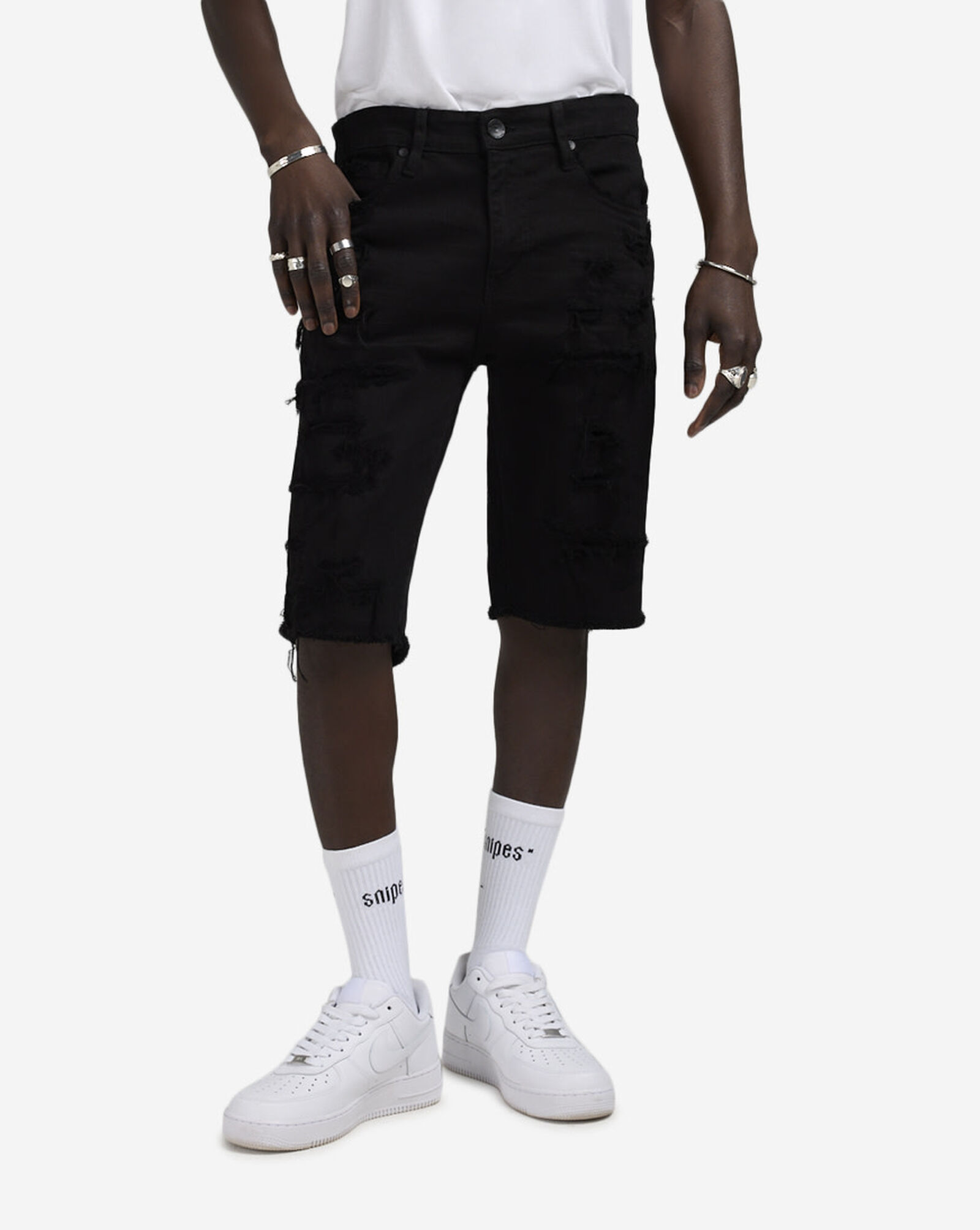 Rip and Repair Twill Shorts Black