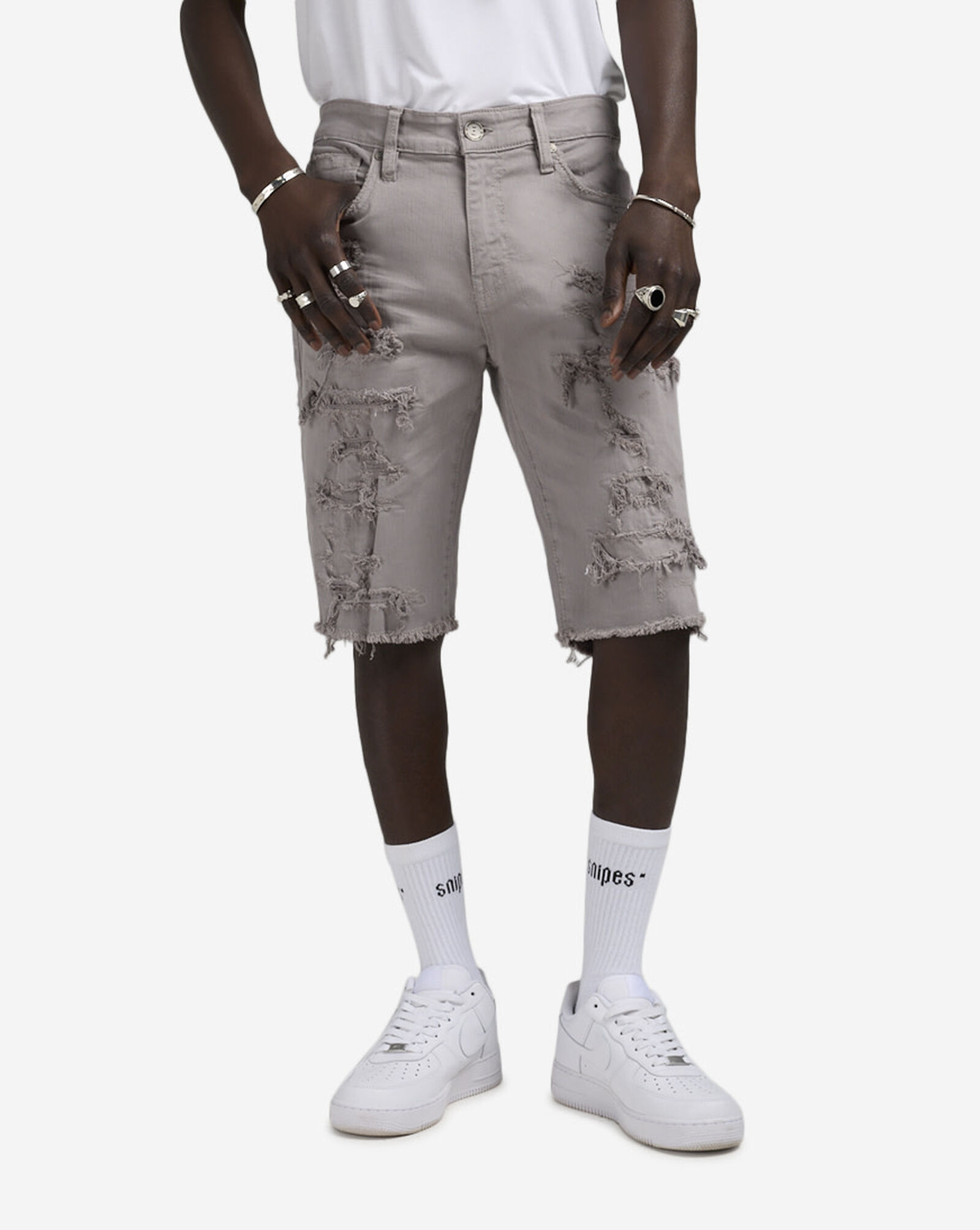 Rip and Repair Twill Shorts Grey