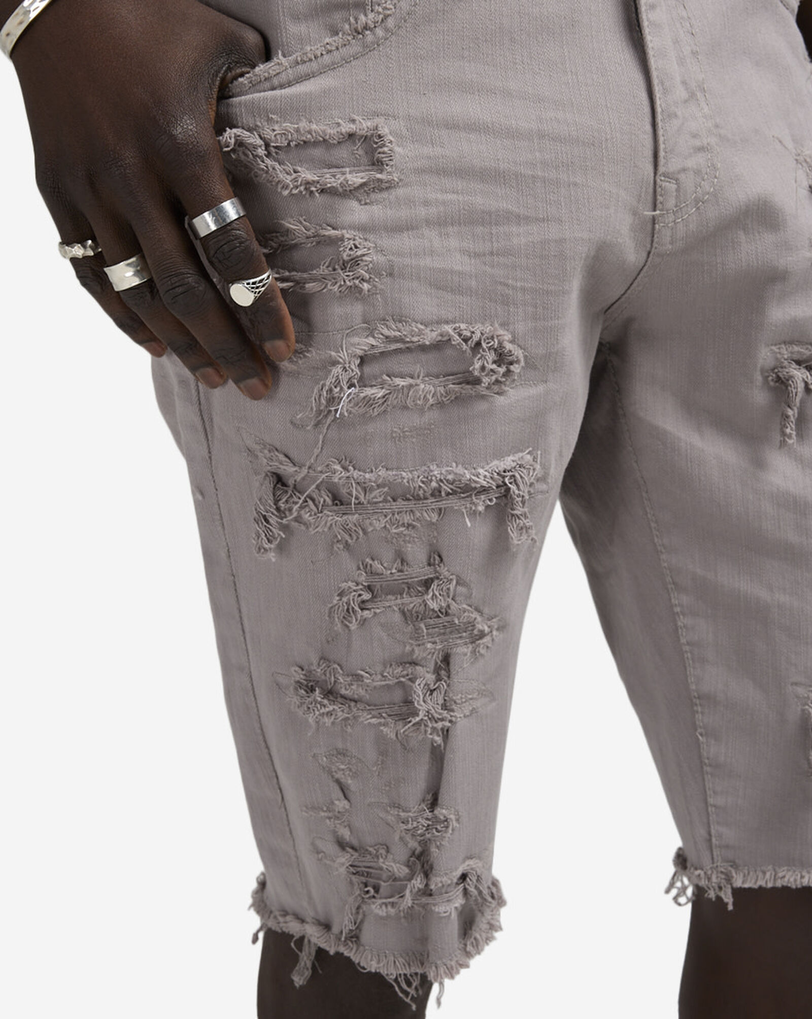 Rip and Repair Twill Shorts Grey