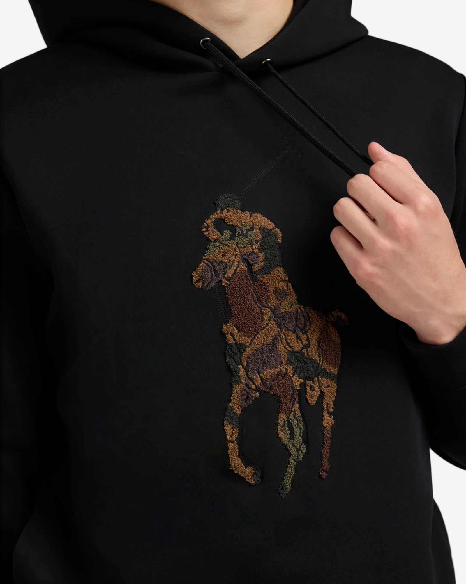 Camo Big Pony Double-Knit Hoodie Polo Black 3 Camo Big Pony Double-Knit Hoodie Polo Black