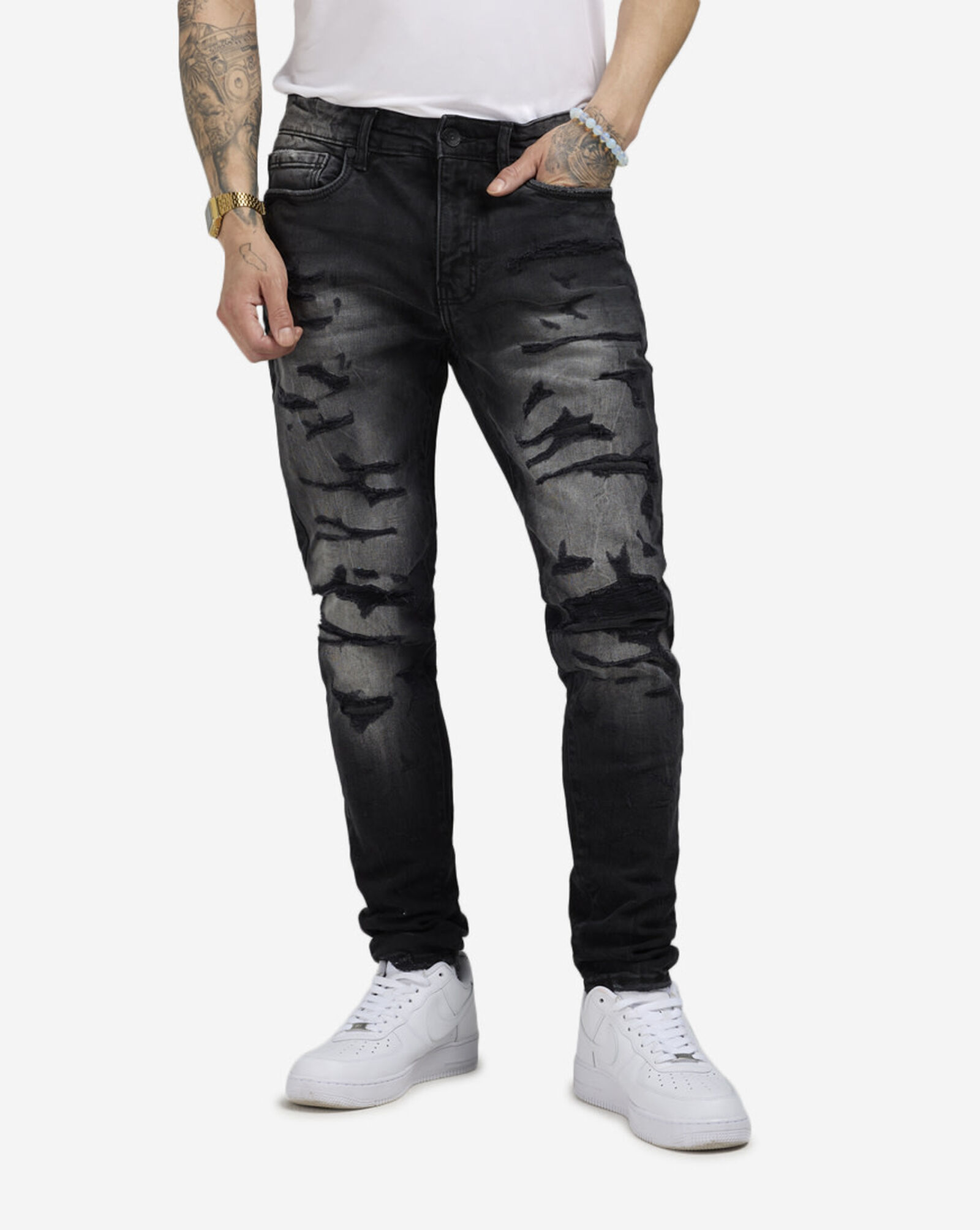 5 Pkt Rip Repair Jeans Black Shadow