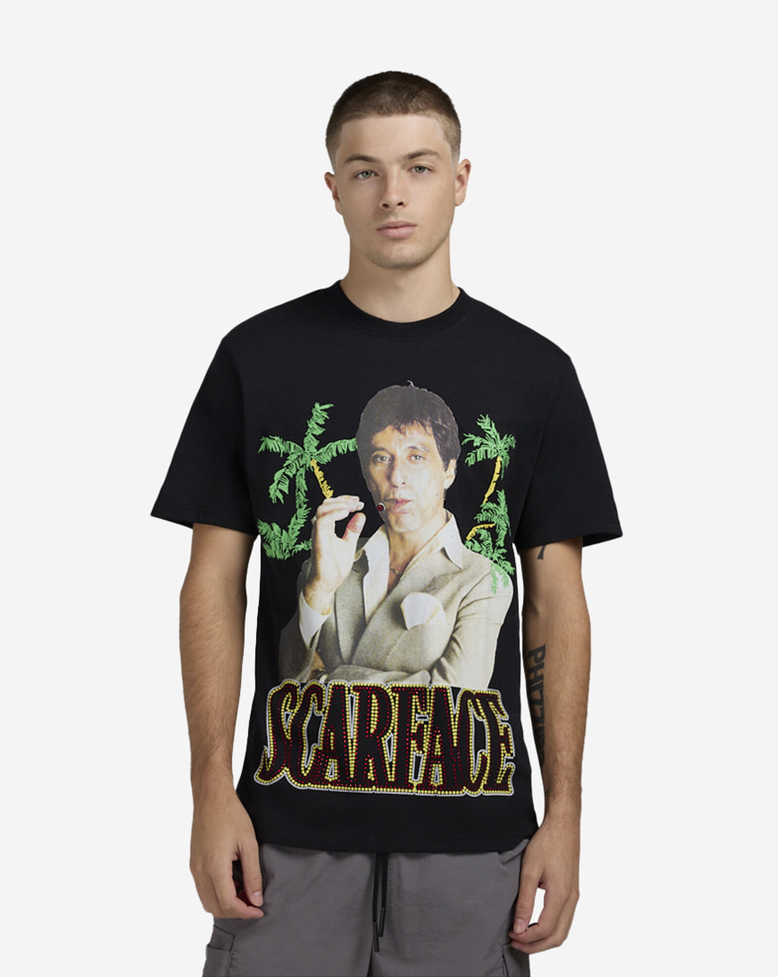 Scarface Cigar Rhinestone Tee Black