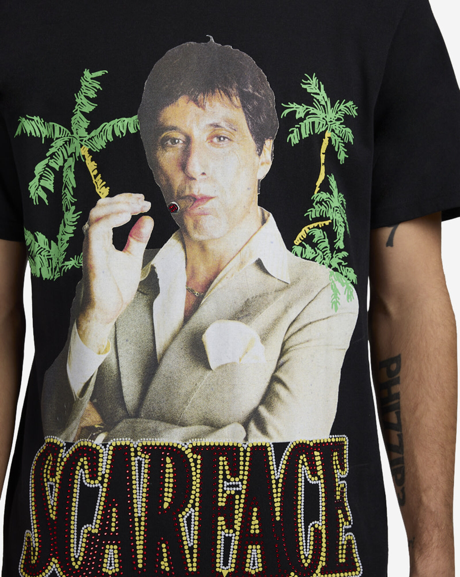 Scarface Cigar Rhinestone Tee Black