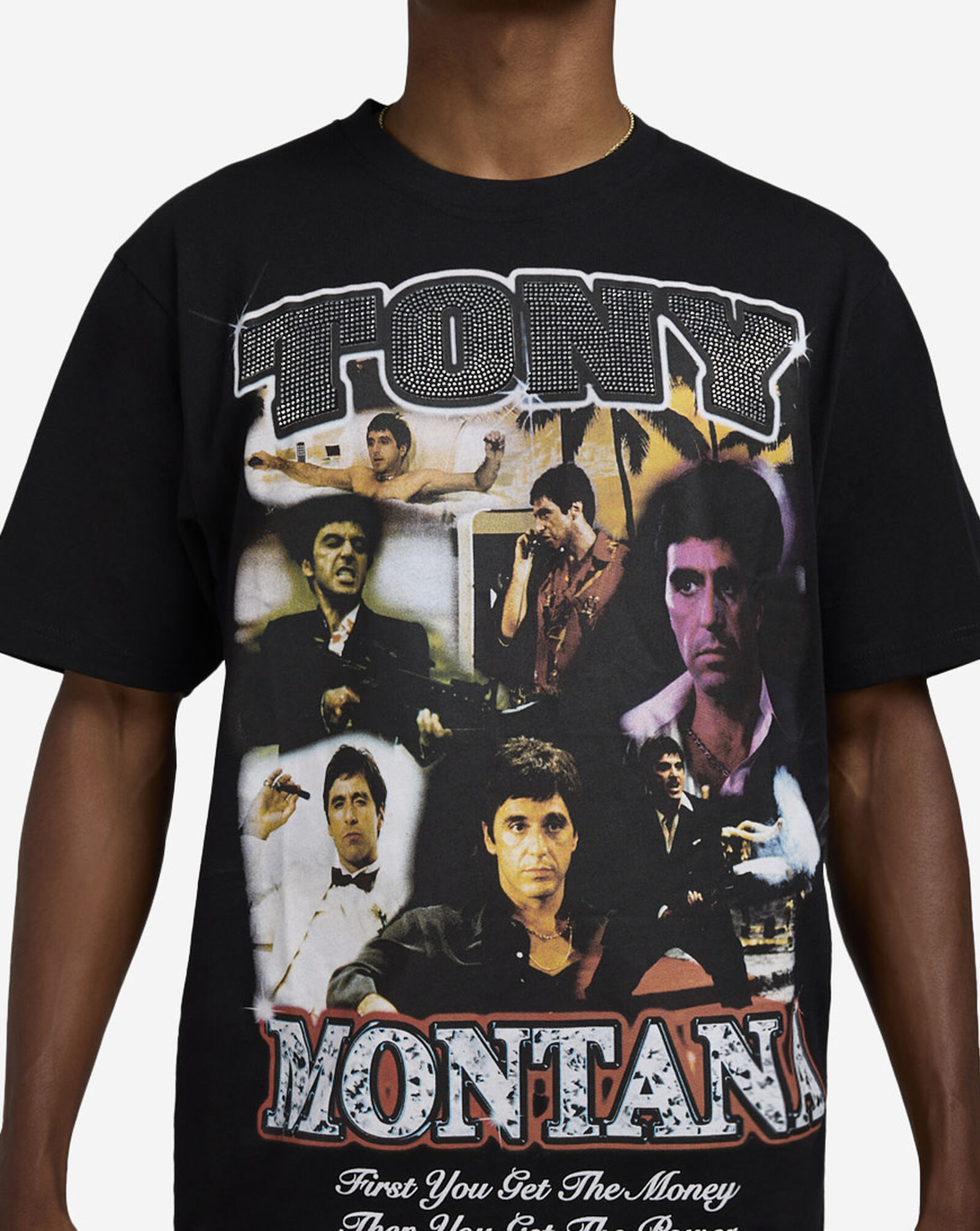 Scarface Faces Tony Montana Rhinestone Tee Black 3 Scarface Faces Tony Montana Rhinestone Tee Black