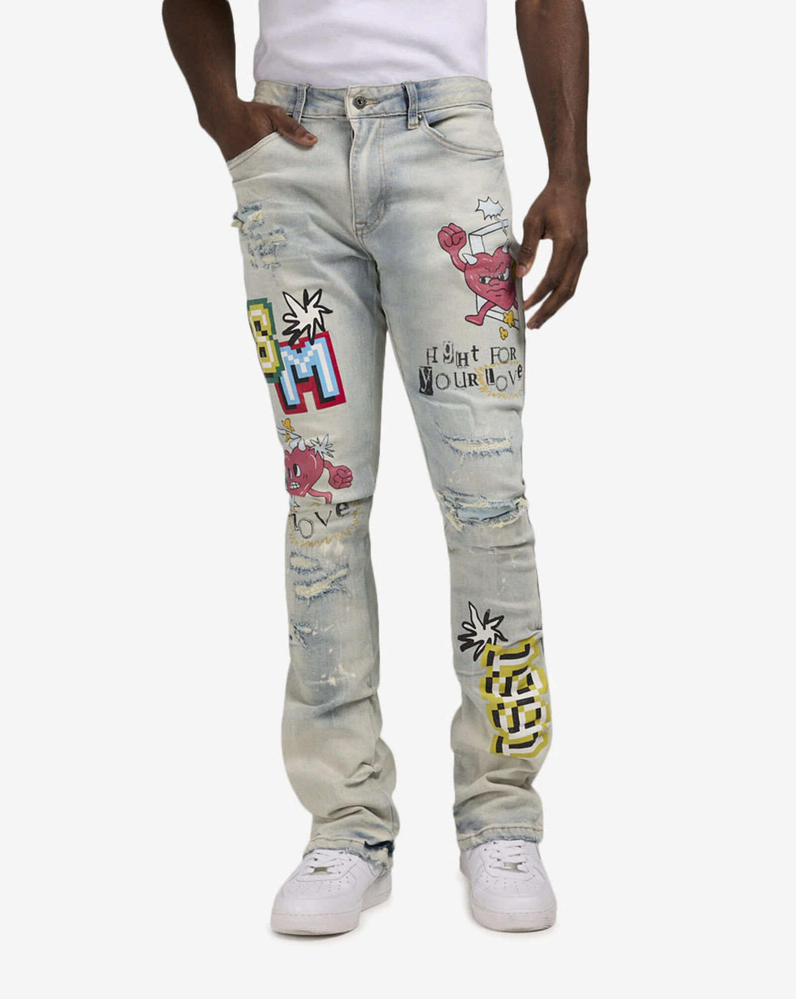 Stacked Flare Graphic Jeans Ombre Blue