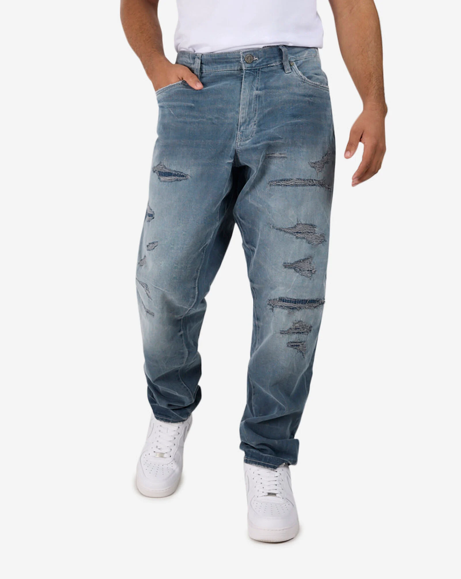 5-Pocket Rip and Repair Straight Jeans Thundra Wash