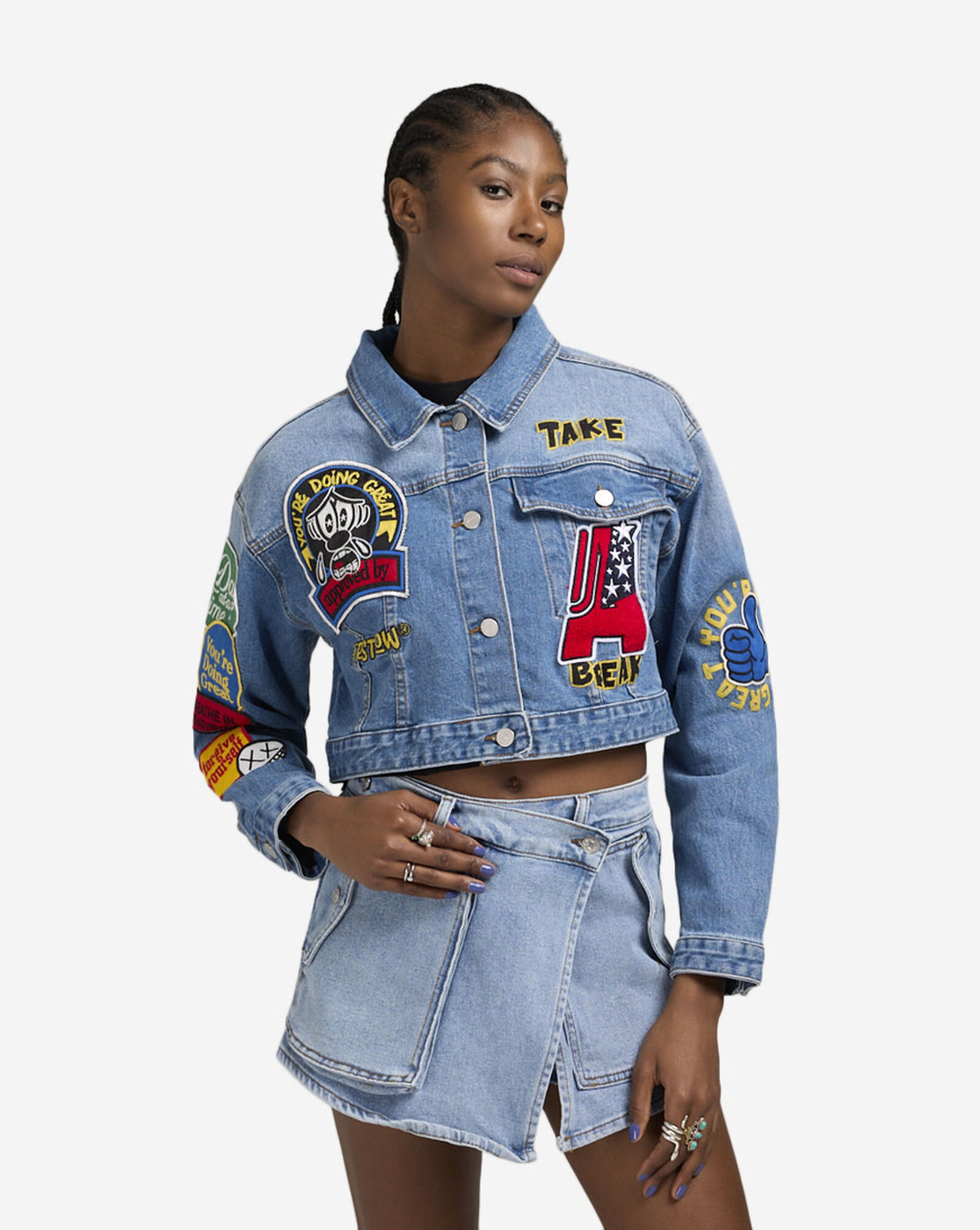 Denim Varsity Crop Jacket Blue