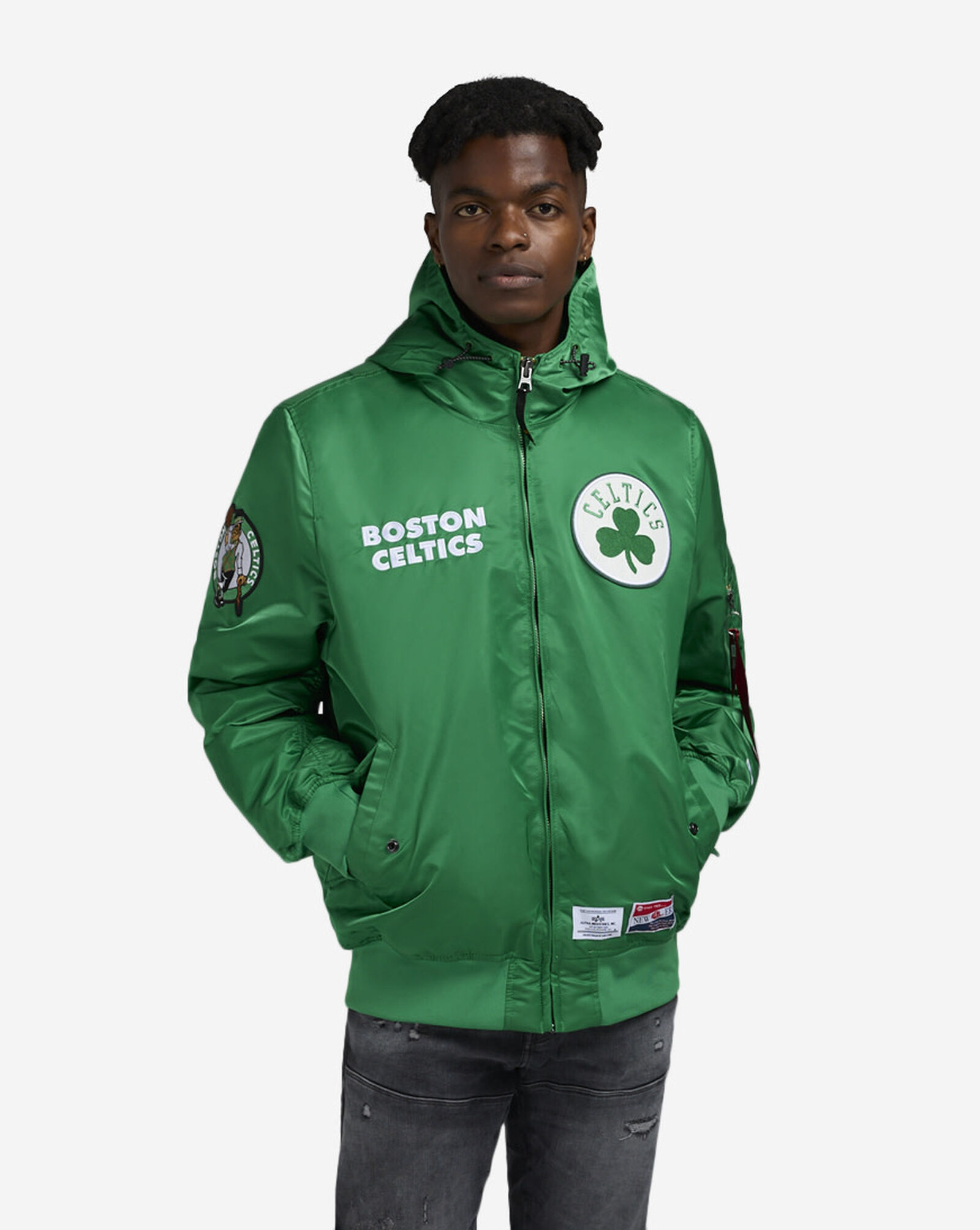 Alpha Industries Historic L-2B Boston Celtics Hooded Bomber Jacket Green