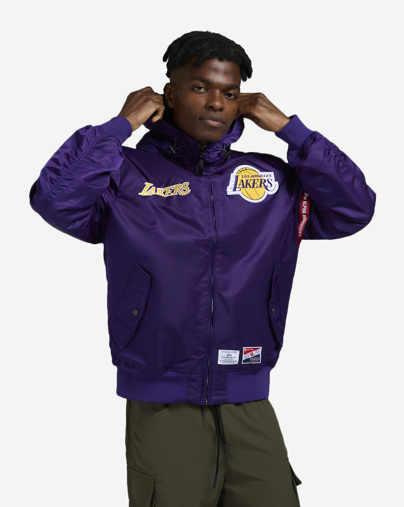 Alpha Industries Historic L-2B Los Angeles Lakers Hooded Bomber Jacket Purple