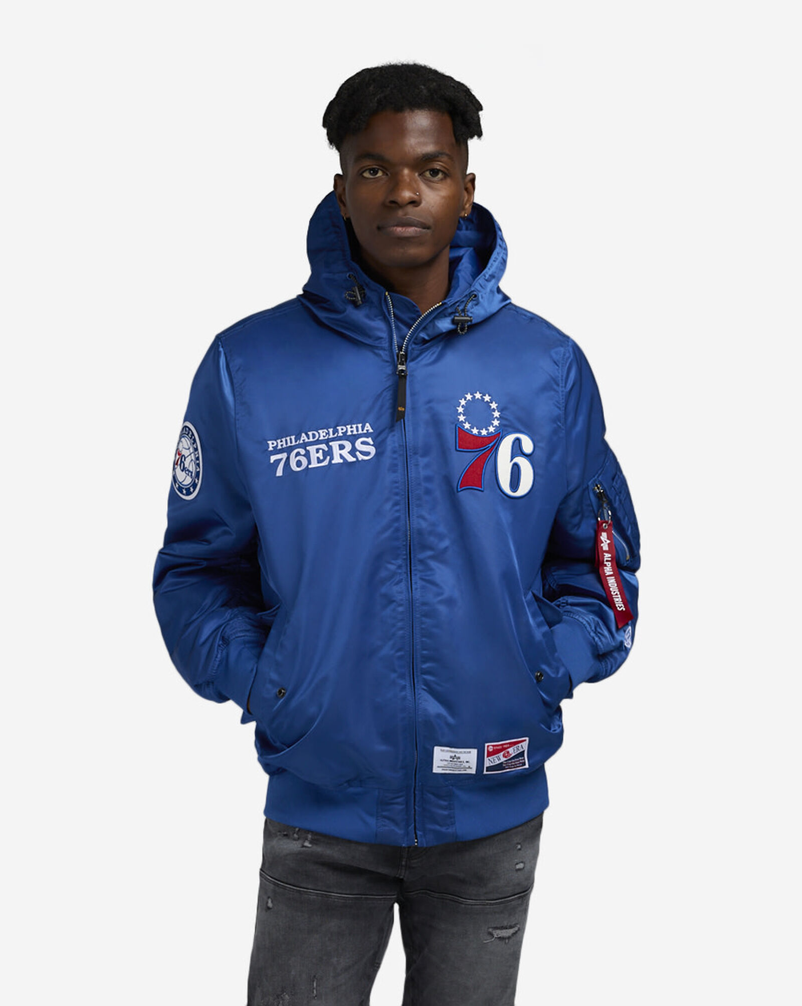 Alpha Industries Historic L-2B Philadelphia 76ers Hooded Bomber Jacket Blue