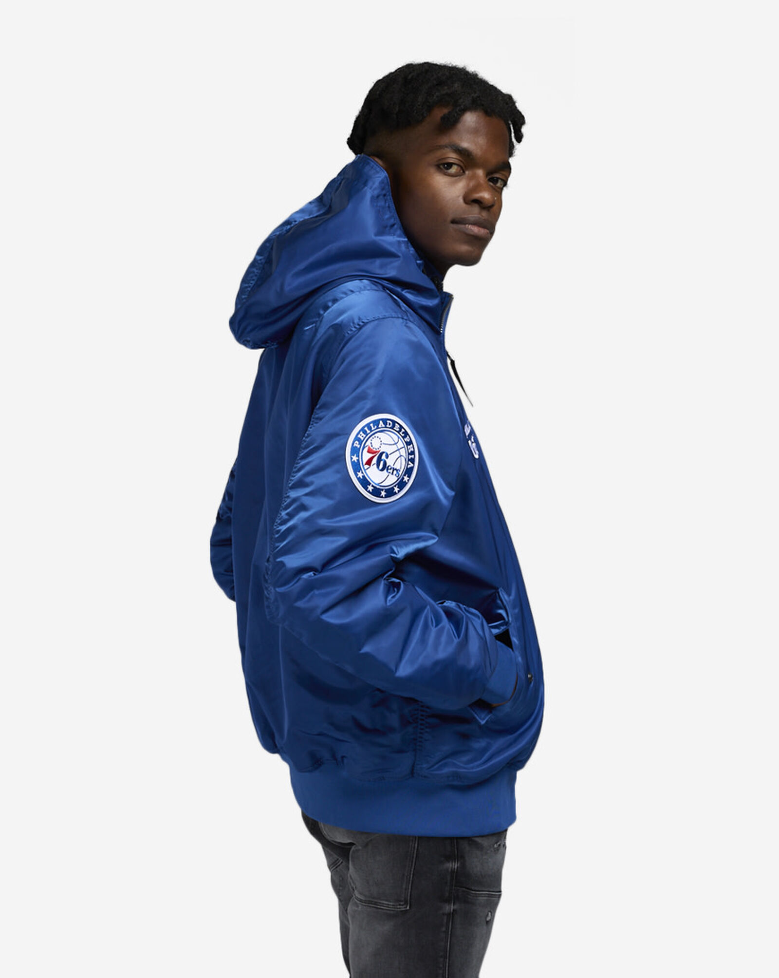 Alpha Industries Historic L-2B Philadelphia 76ers Hooded Bomber Jacket Blue