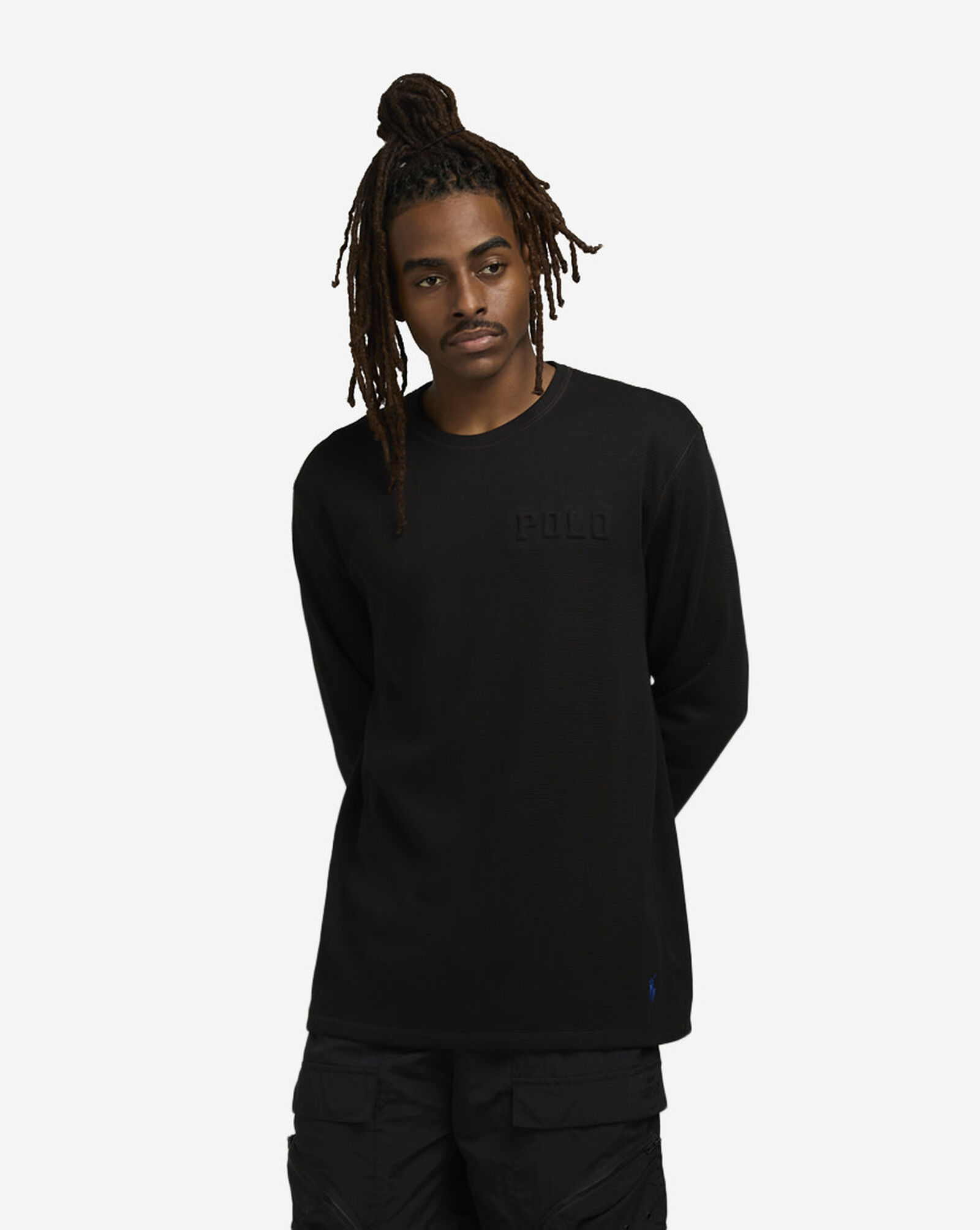 Logo Waffle-Knit Sleep Shirt Polo Black