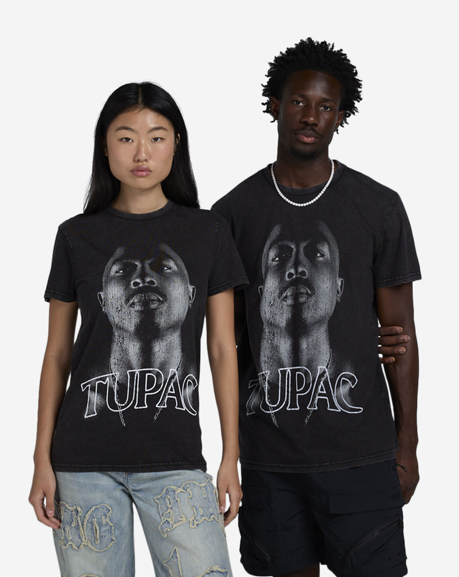 Tupac Head Up Grainy Tee Black