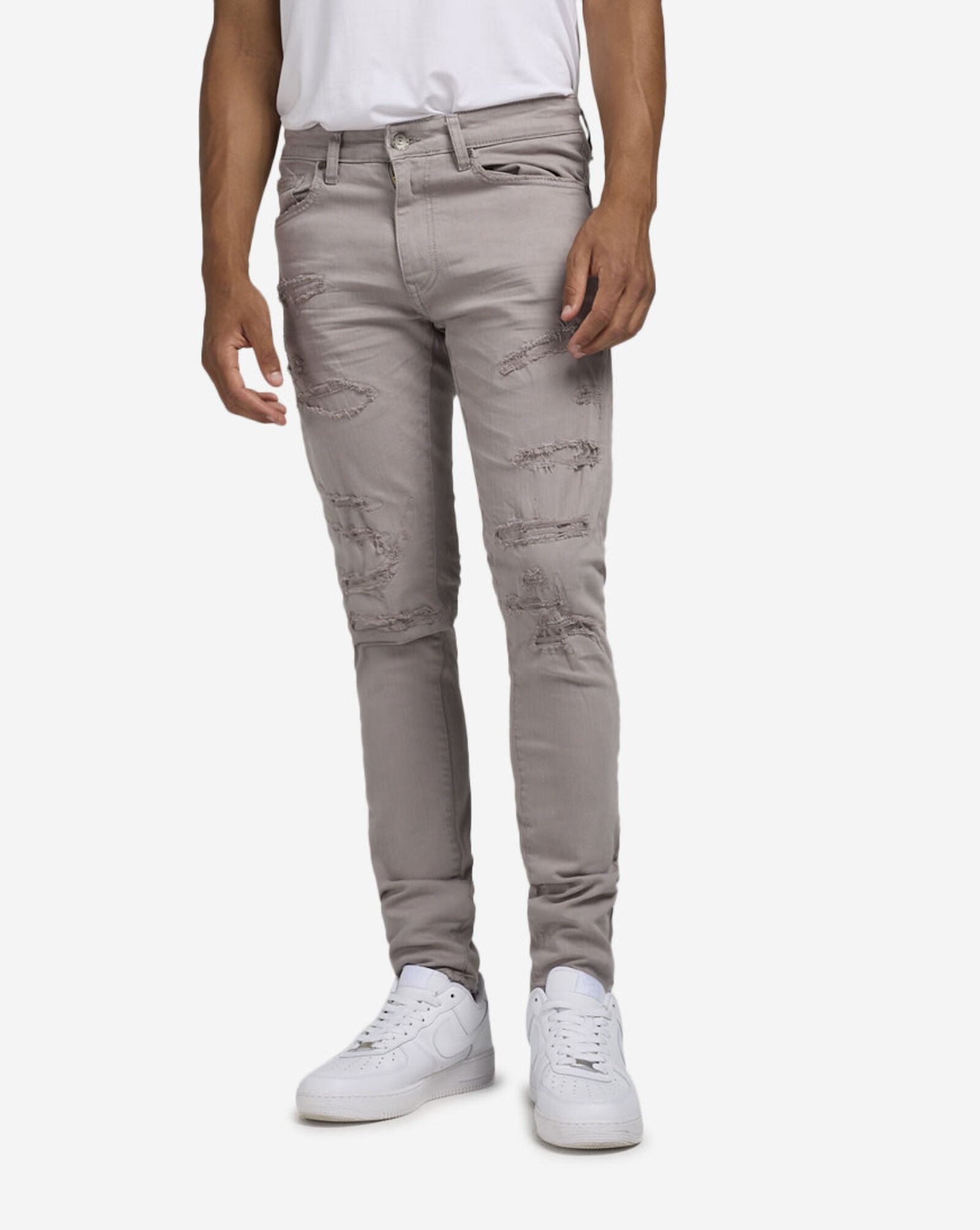 Colored Rip and Repair Twill Pants Grey