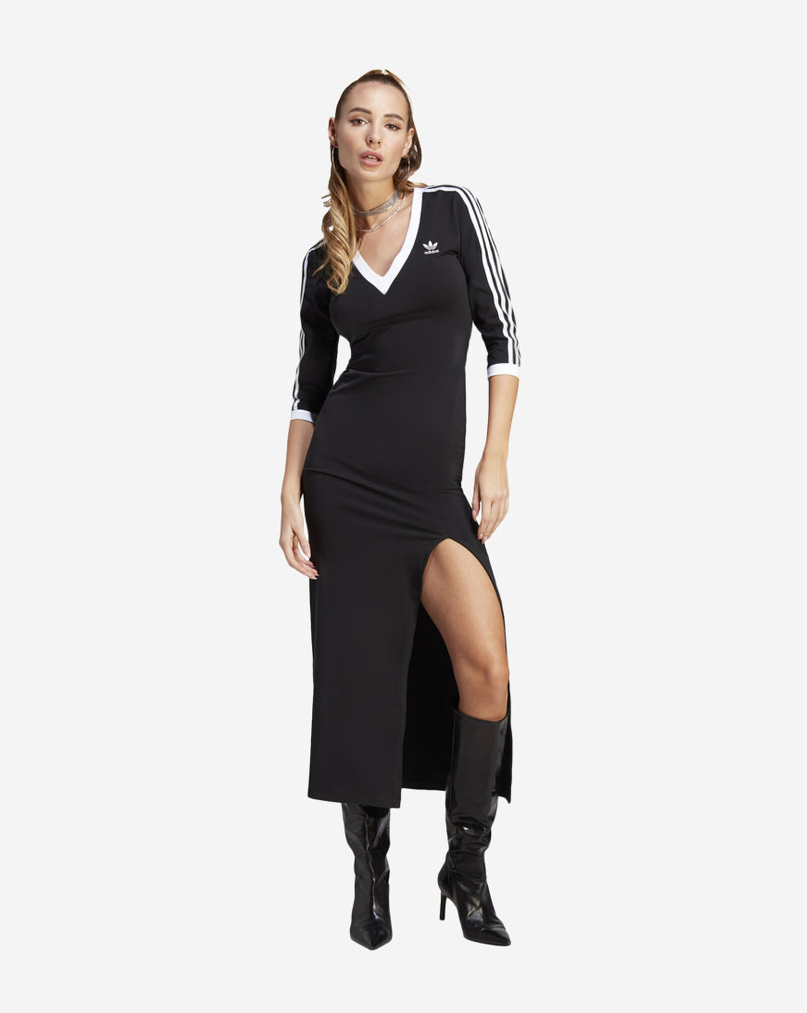3/4 Sleeve Maxi V Neck Dress Black
