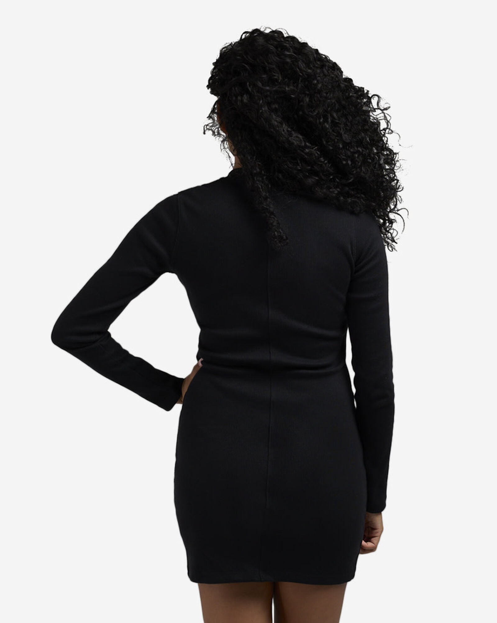 1/2-Zip Long-Sleeve Knit Dress Black